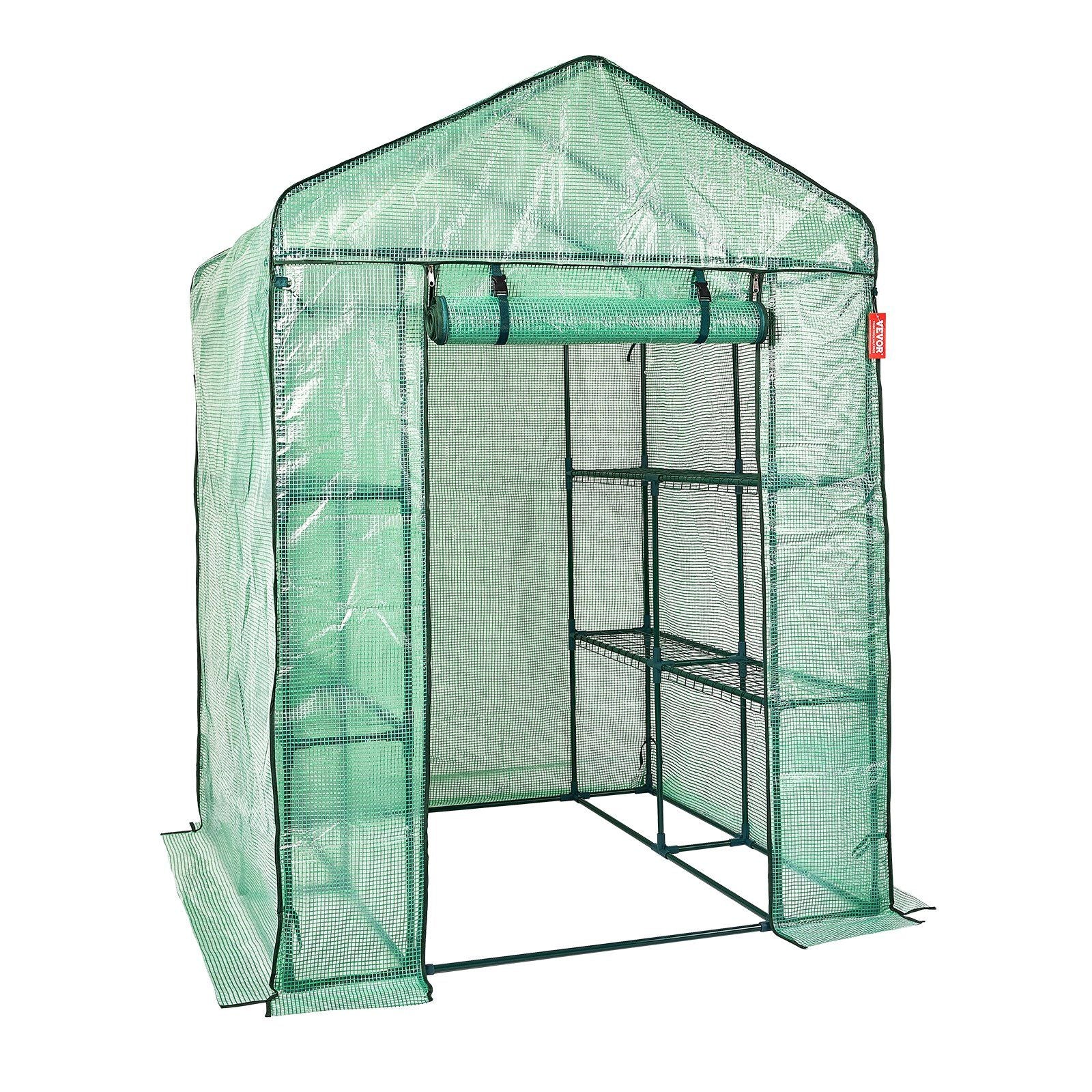 VEVOR Walk-in Green House, 4.6 x 4.6 x 6.6 ft , Greenhouse with Shelves, High Strength PE Cover with Zipper Door and Steel Frame