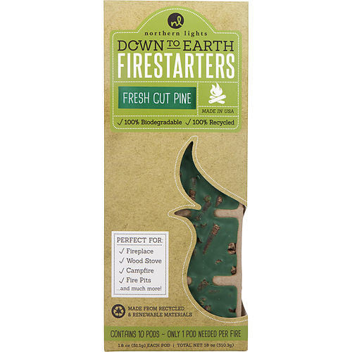 FRESH CUT PINE FIRESTARTERS by DOWN TO EARTH FIRESTARTERS FRAGRANCED COLORED WAX COMBINED WITH RECYCLED AND RENEWABLE MATERIAL. 