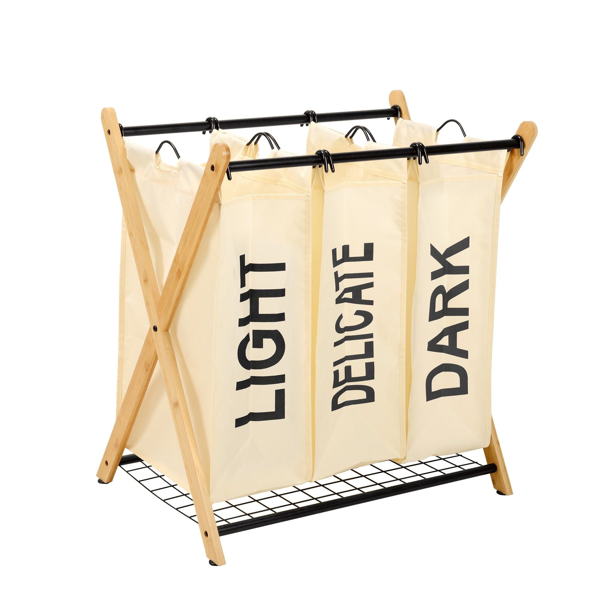 Oceanstar X-Frame Bamboo 3-Bag Laundry Sorter, White(D0102Hhgpy2.)