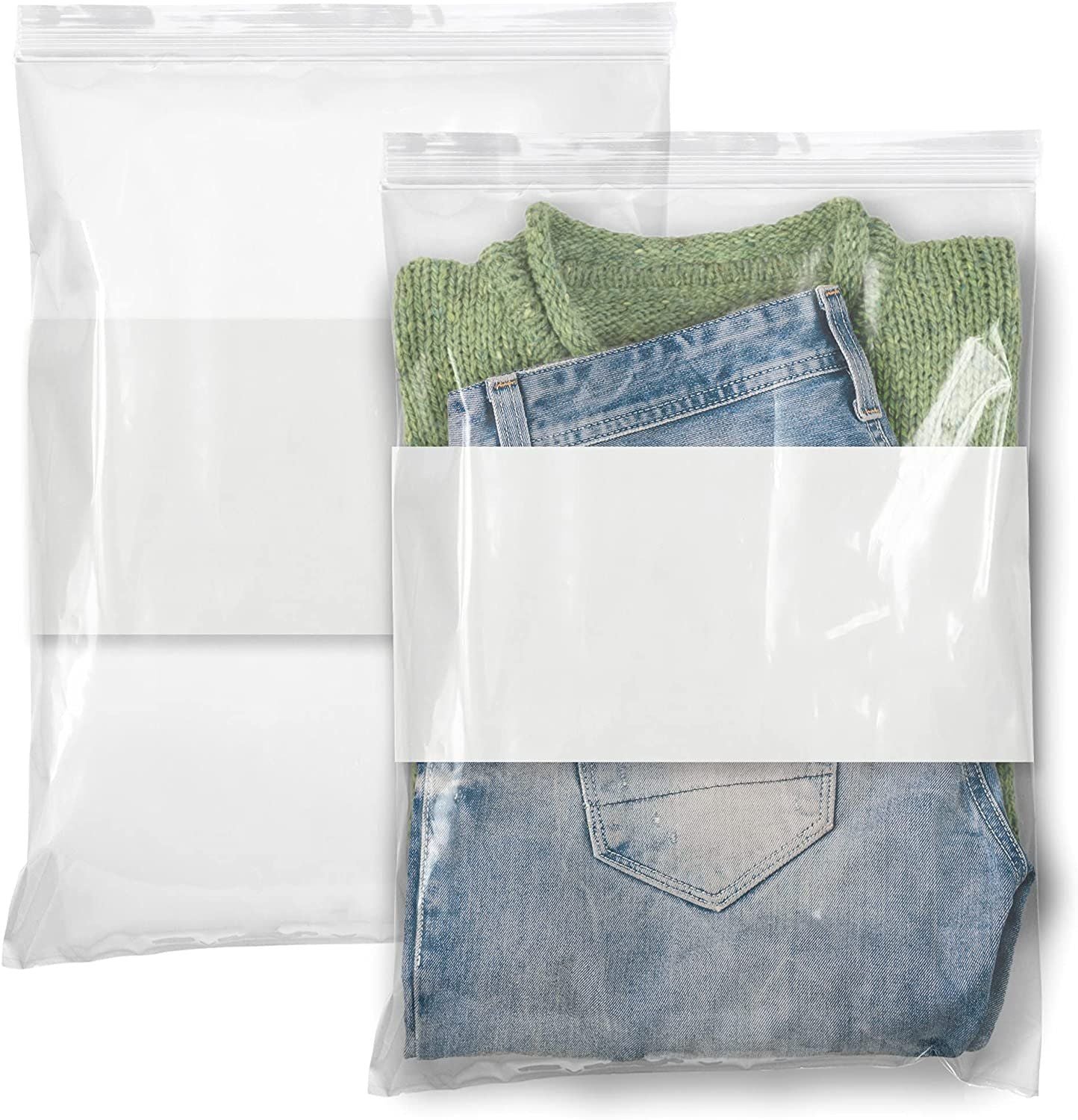 Pack of 1000 White Block Zipper Bags 5 x 8 Write on Block Poly Bags 5x8 Thickness 2 mil Pills Bags for Packing and Storing Ideal
