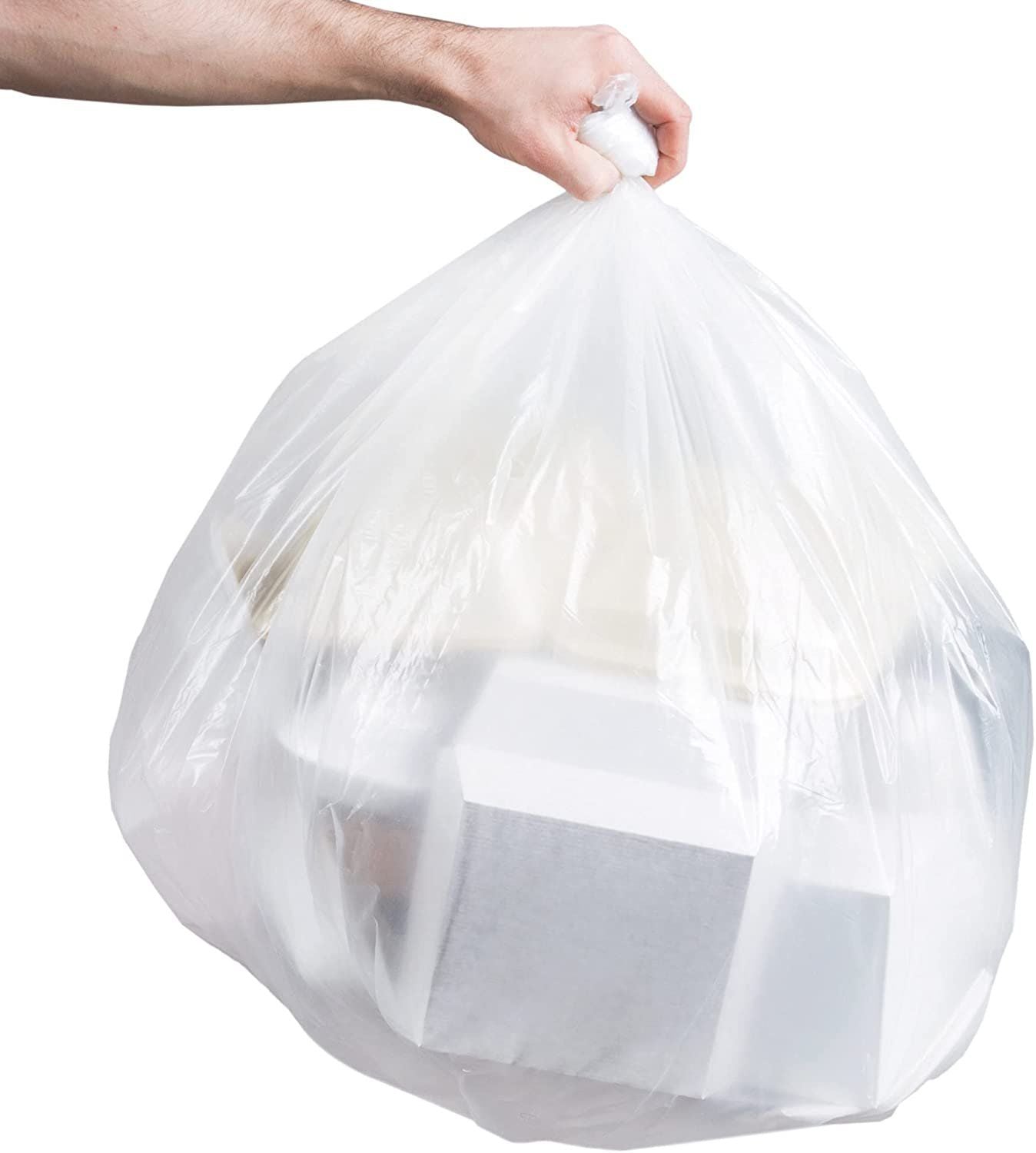 Strong clear Trash can Liners Pack of 25 High Density Polyethylene HDPE Size 33 x 40 Waste Bin Bags 33 gallon 33x40 Easy Dispens