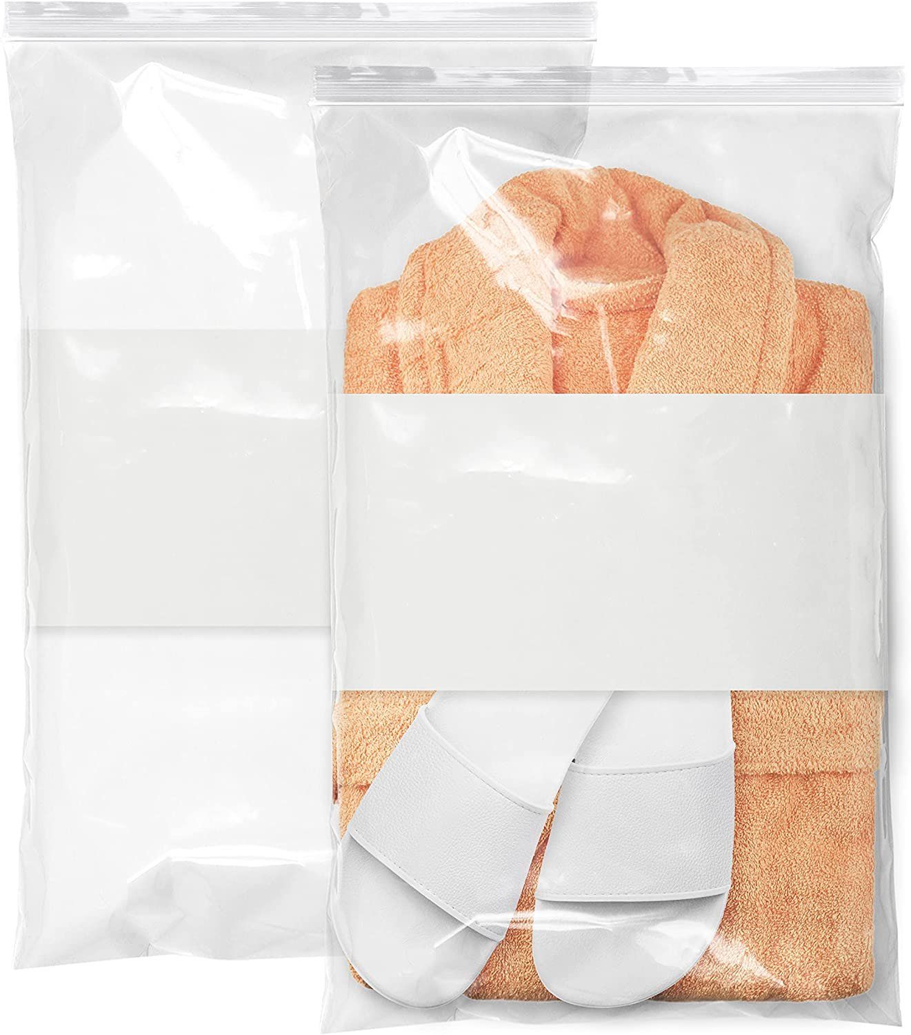 Pack of 100 Zipper Bags with Write On Block 14 x 24 clear White Block Poly Bags 14x24 for Packing Storing Thickness 4 Mil Plasti