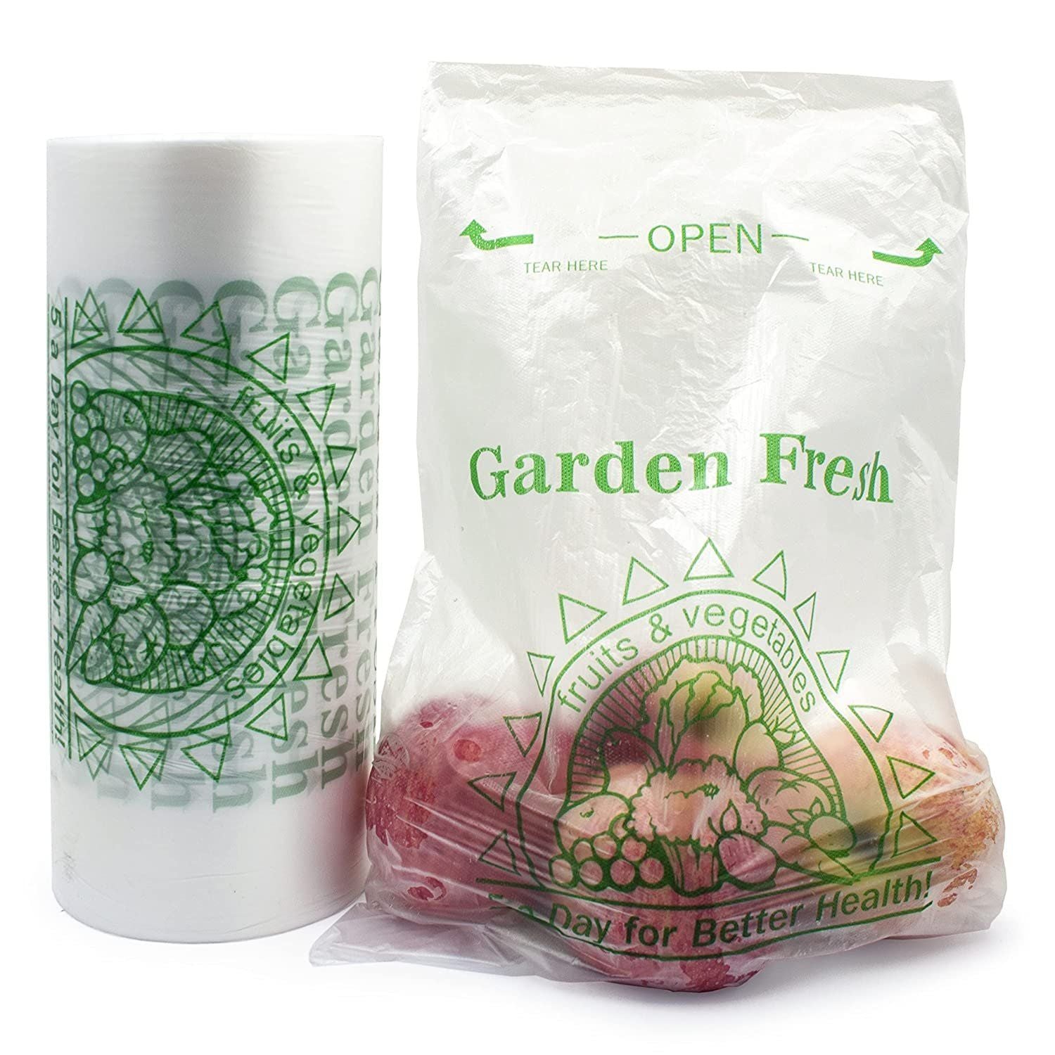 Pack of 4800 Produce Bags on Roll 11 x 19 Printed 5 a Day Bags 11x19 Ultra Thin Design 050 mil Lightweight Plastic Bag Rolls for