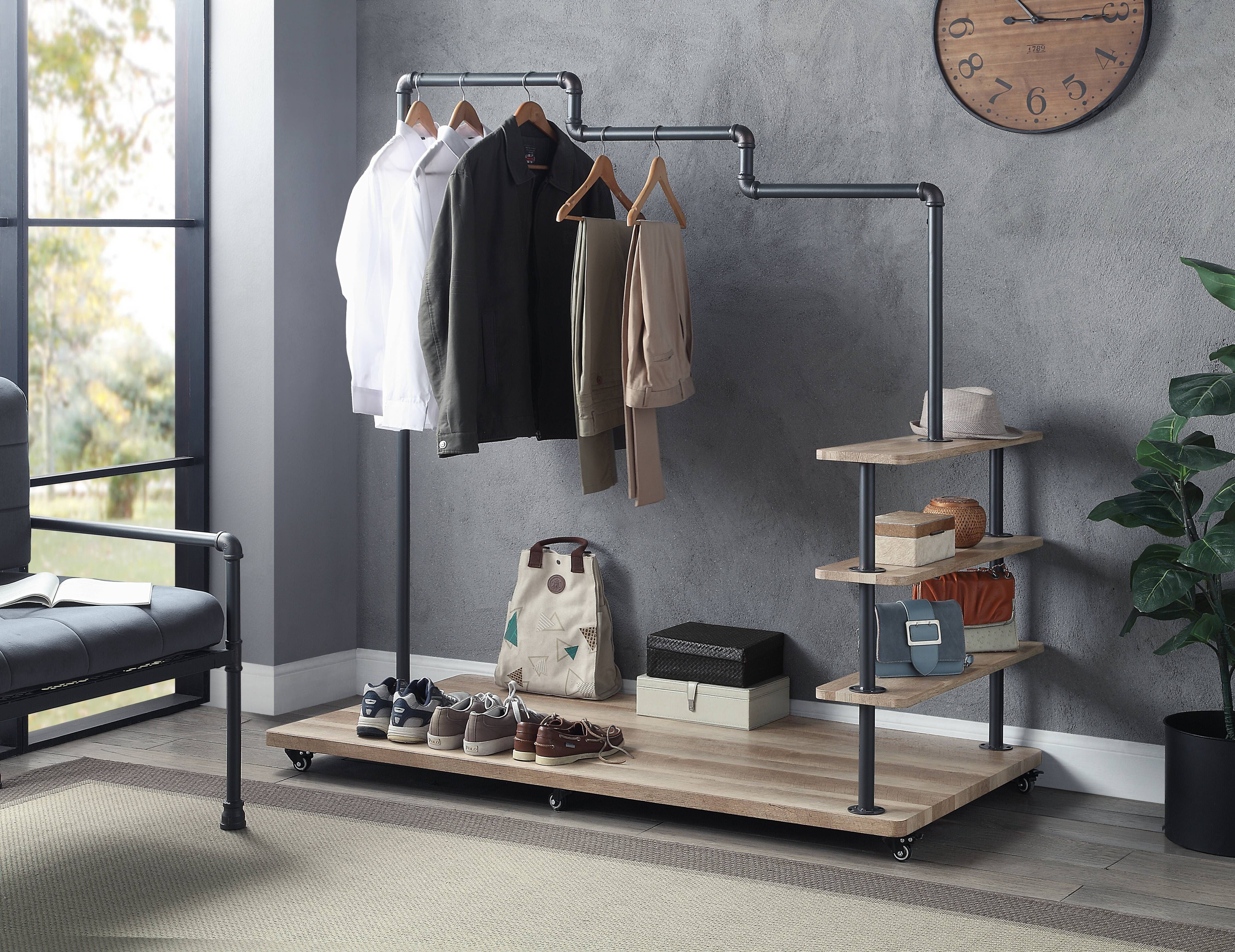 Oak and Sandy Grey 4-Shelf Hanger Rack