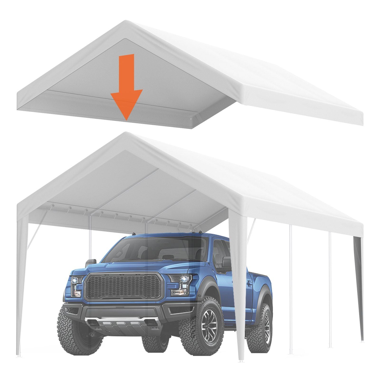 VEVOR Carport Replacement Canopy Cover 10 x 20 ft, Garage Top Tent Shelter Tarp Heavy-Duty Waterproof & UV Protected, Easy Insta