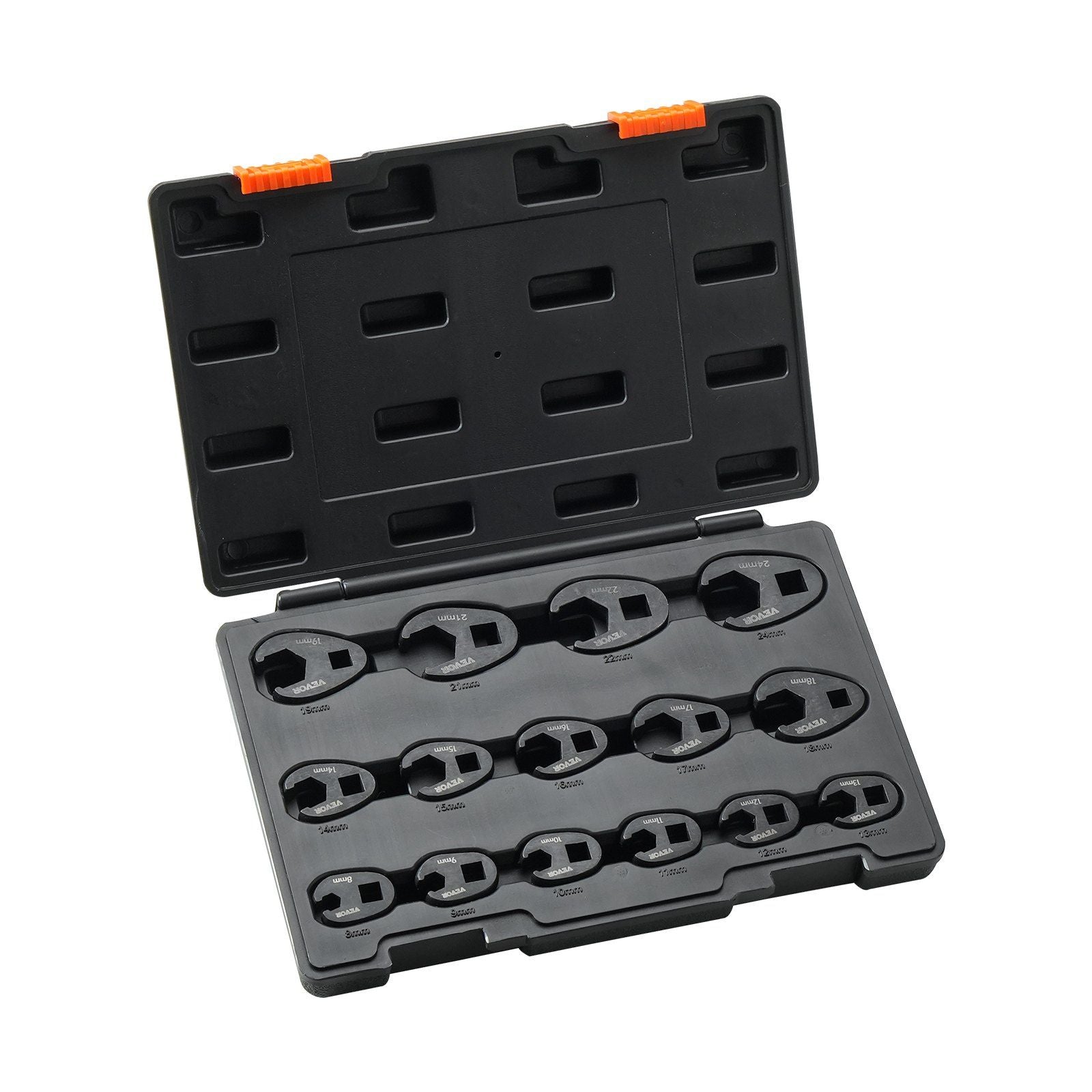 VEVOR Crowfoot Wrench Set, 1/2 and 3/8 Drive 15-Piece Crows Foot Wrench Set with PP Storage Case, Metric 8-24 mm, CRMO Steel and