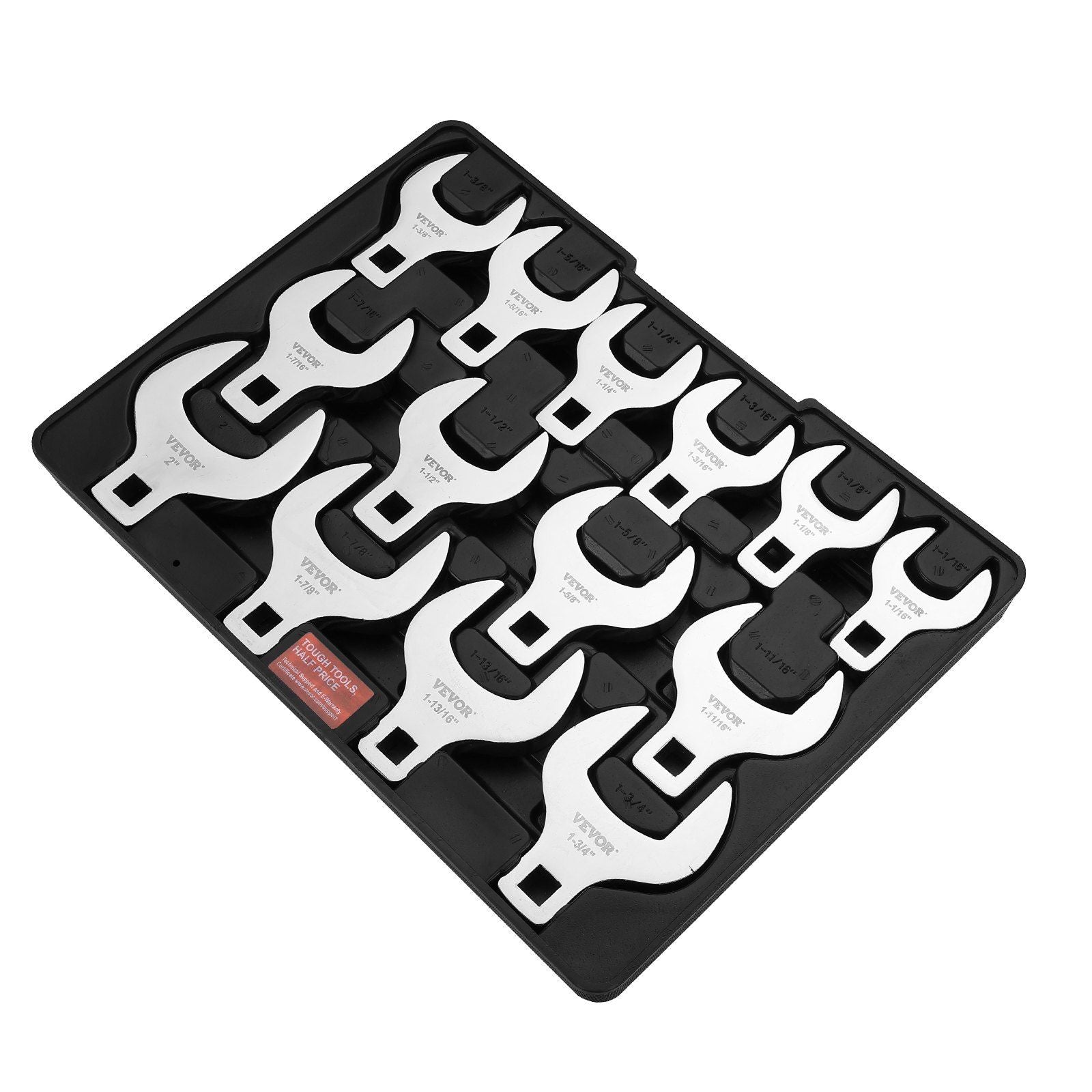 VEVOR Crowfoot Wrench Set, 1/2 Drive 14-Piece SAE (1-1/16 - 2) Crows Foot Wrench Set with Storage Tray, 40CR Material with Laser