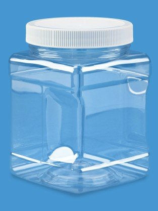 Clear Food Grade PET Plastic Square Grip Storage Jar w/ Cap - 32 Fluid Ounces (3-4 Cup Storage Capacity) BUY 1 GET 1 FREE (MIX A
