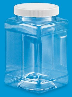 Clear Food Grade PET Plastic Square Grip Storage Jar w/Cap - 64 Fluid Ounces - 6-Jar Pack (7-8 Cup Storage Capacity) by Pride Of