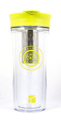 Portable Travel Tea Tumbler - Double Walled w/ Removable Steel Infuser, Clear-Green 14 Fluid Ounces by Pride Of India 14 oz(D010