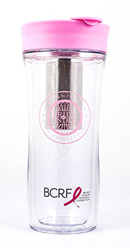 Portable Travel Tea Tumbler - Double Walled w/ Removable Steel Infuser, Clear-Pink 14 Fluid Ounces by Pride Of India 14 oz(D0102