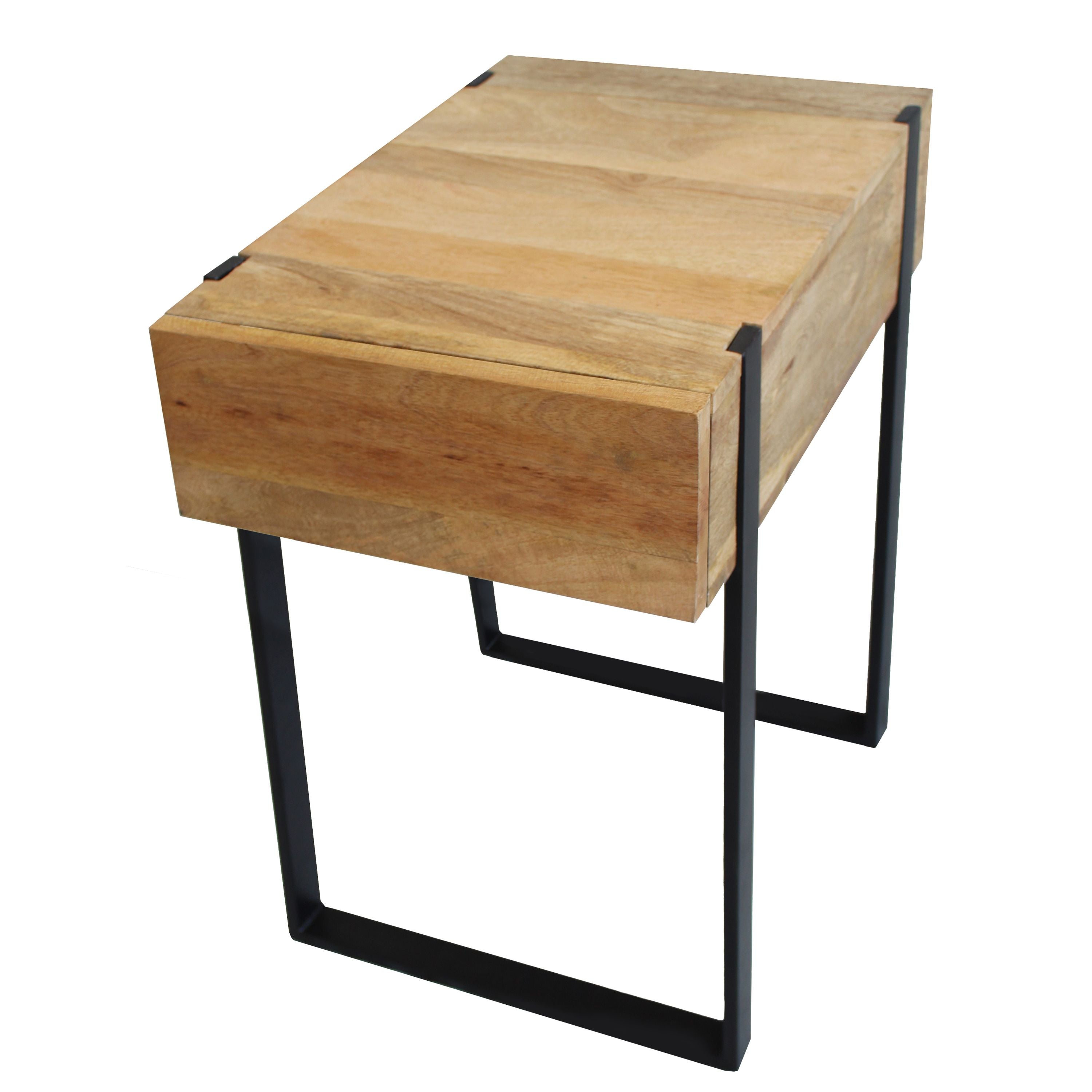 DunaWest 24 Inch Wooden End Table with Single Drawer and Metal Frame, Brown and Black(D0102HPKU9A.)