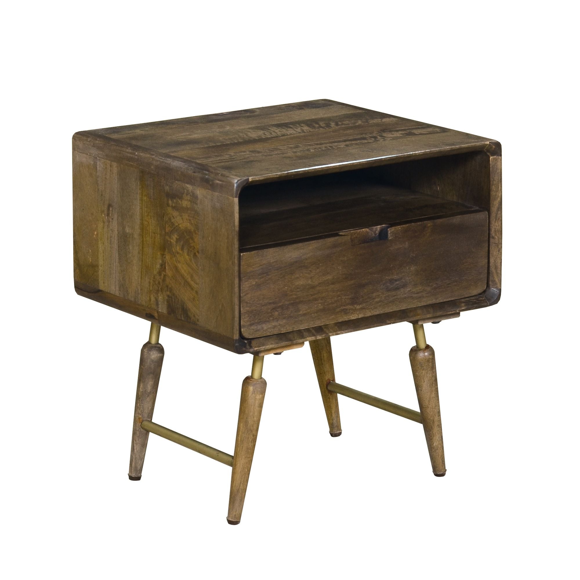 DunaWest 21 Inch Traditional Bedside Table with 1 Drawer and Angled Legs, Walnut Brown(D0102HPKUAV.)