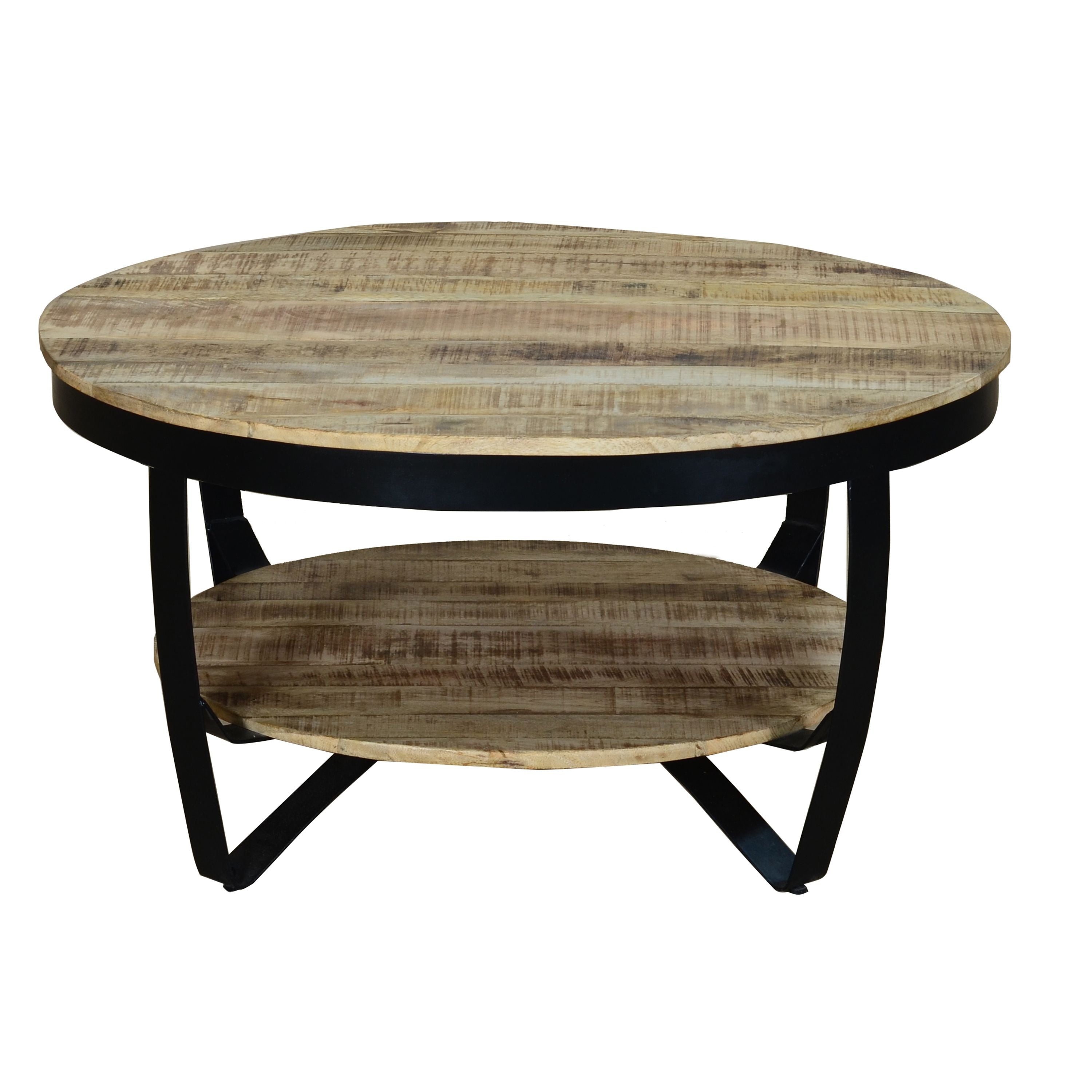 DunaWest 34 Inch Farmhouse Round Coffee Table with Metal Framework, Brown and Black(D0102HPKUAW.)
