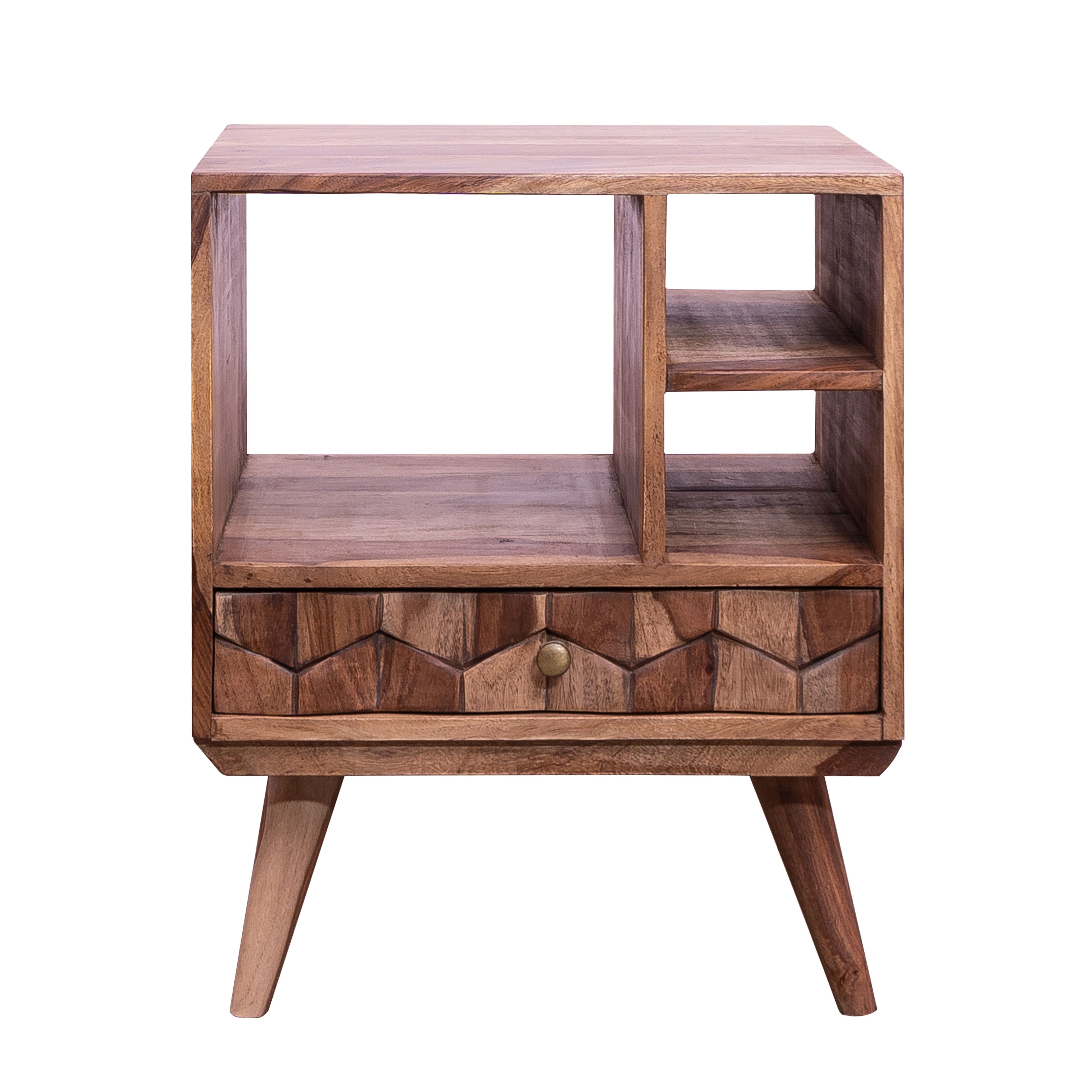 DunaWest Single Drawer Accent Nightstand with Open Compartments and Honeycomb Design, Brown(D0102HPKUBA.)