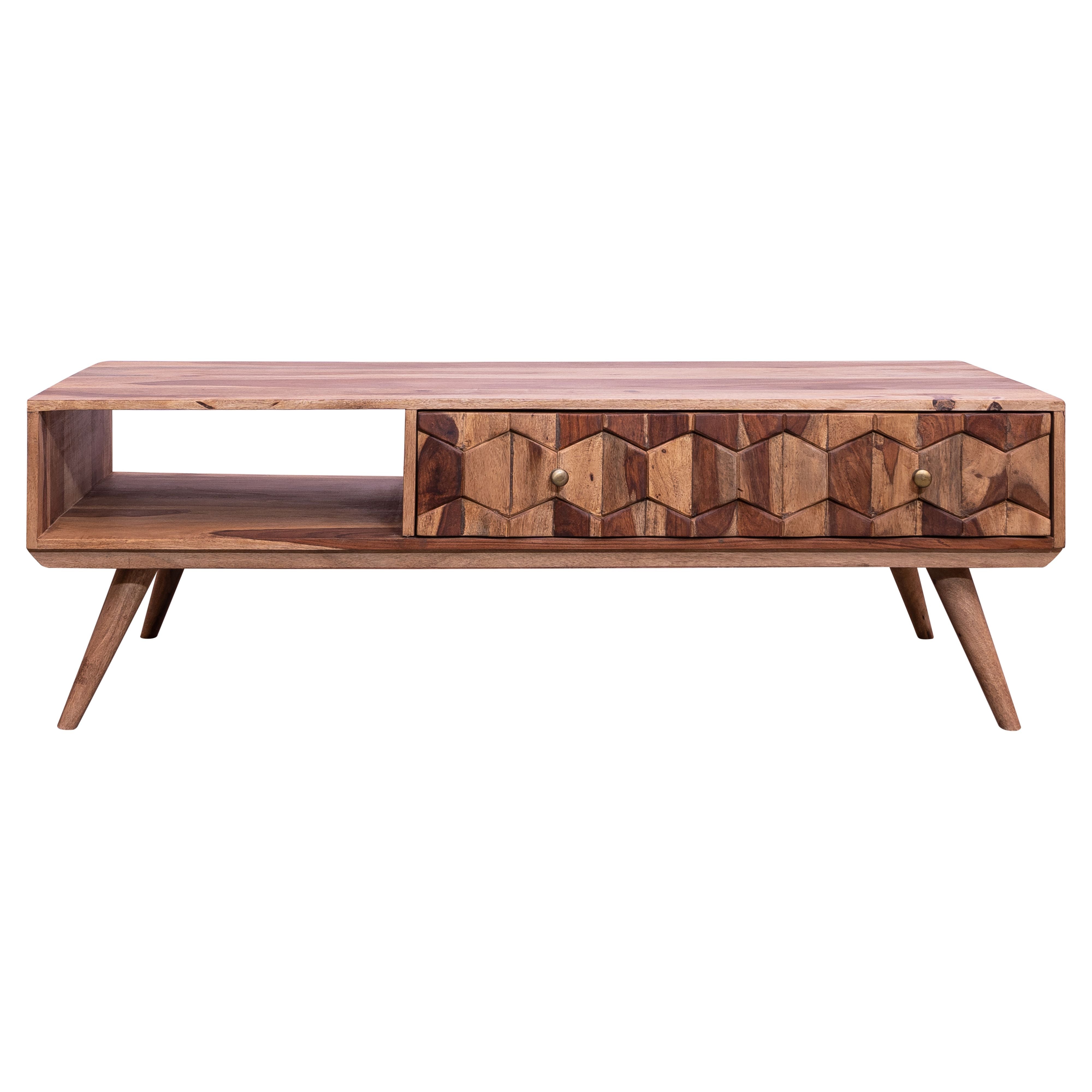 DunaWest 55 Inch Rectangular Wooden Coffee Table with 1 Drop Down Door and Open Compartment, Brown(D0102HPKUBV.)