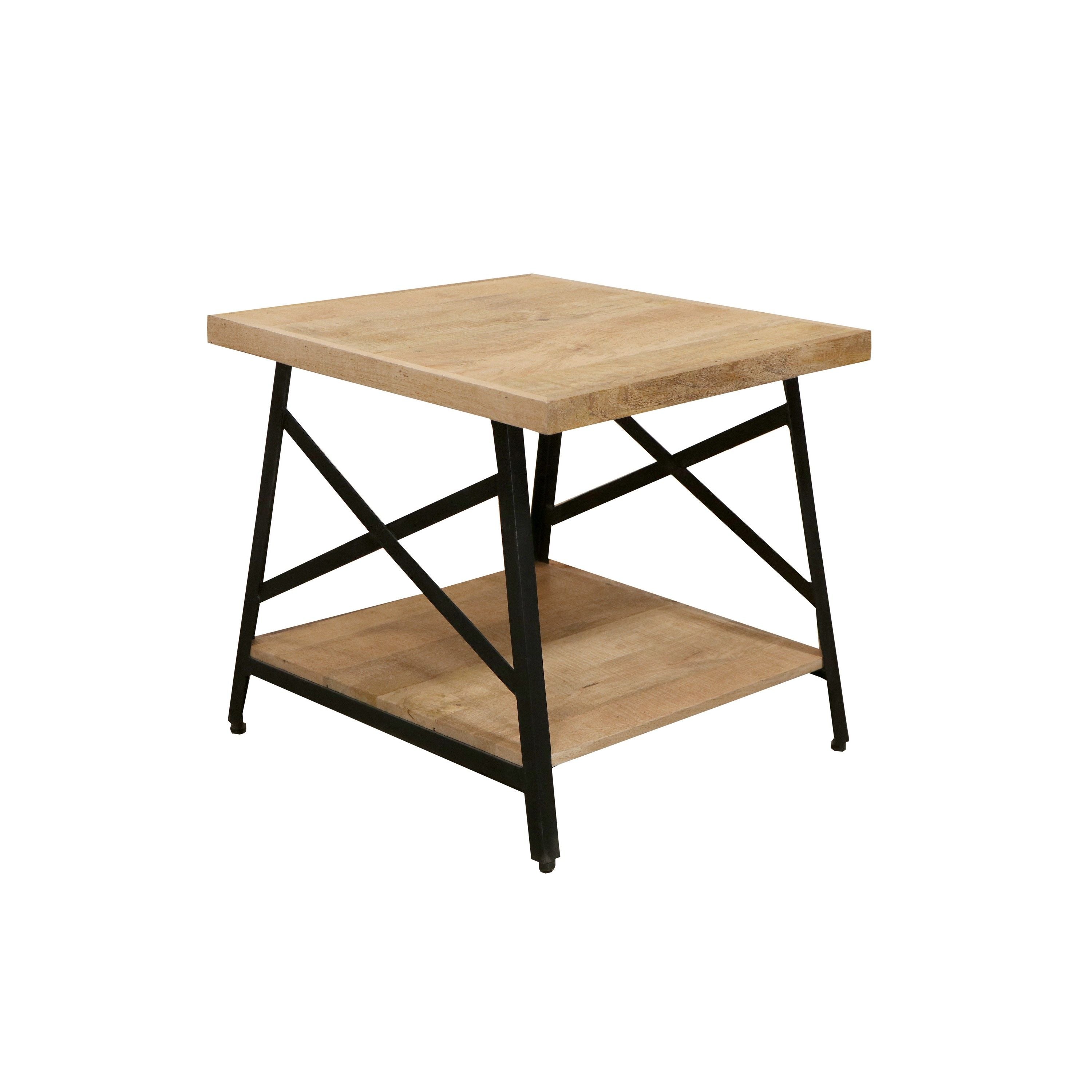 DunaWest Rectangle Side Table with Open Bottom Shelf and Metal Legs, Brown and Gray(D0102HPKUGY.)