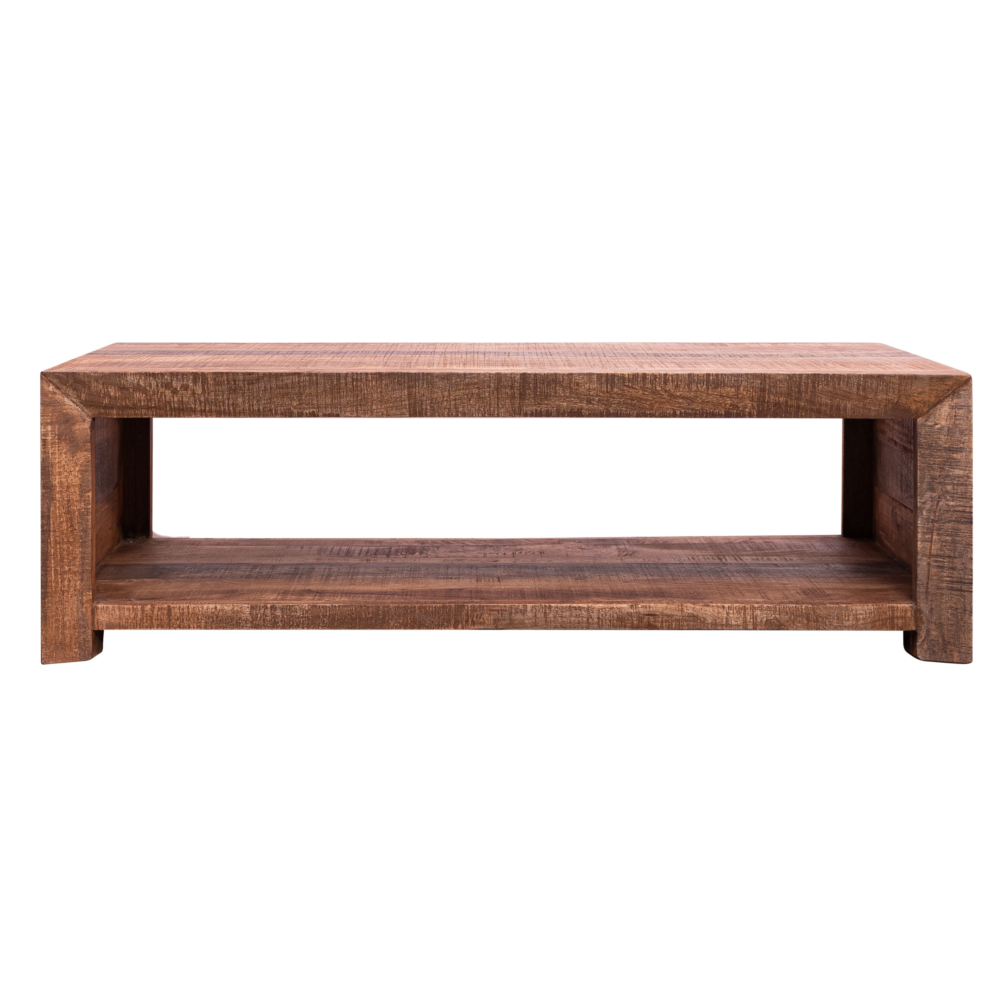 DunaWest Rough Hewn Saw Textured Wooden Coffee Table with Open Bottom Shelf, Brown(D0102HPKUJ7.)