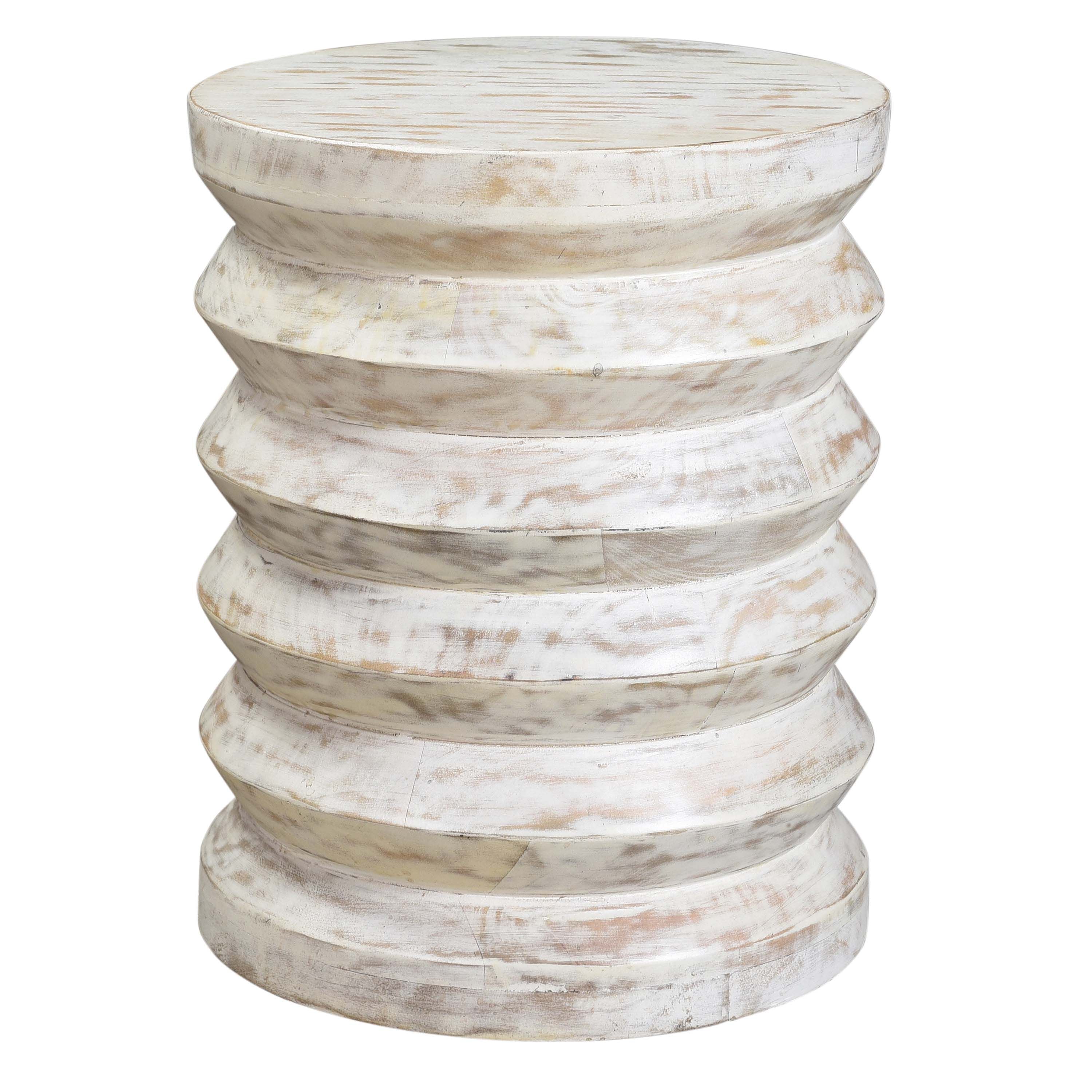 DunaWest Round End Table with Spring Design Wooden Frame and Round Top, Washed White(D0102HPKULG.)