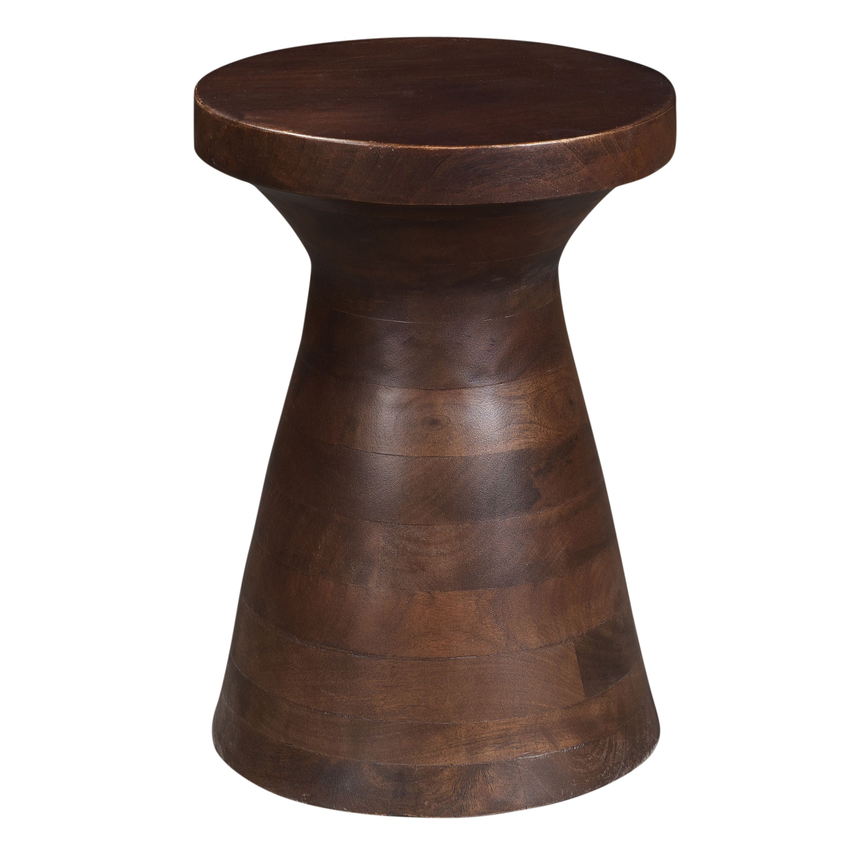 DunaWest Round End Table with Flared Design Wooden Base and Grain Details, Brown(D0102HPKULY.)