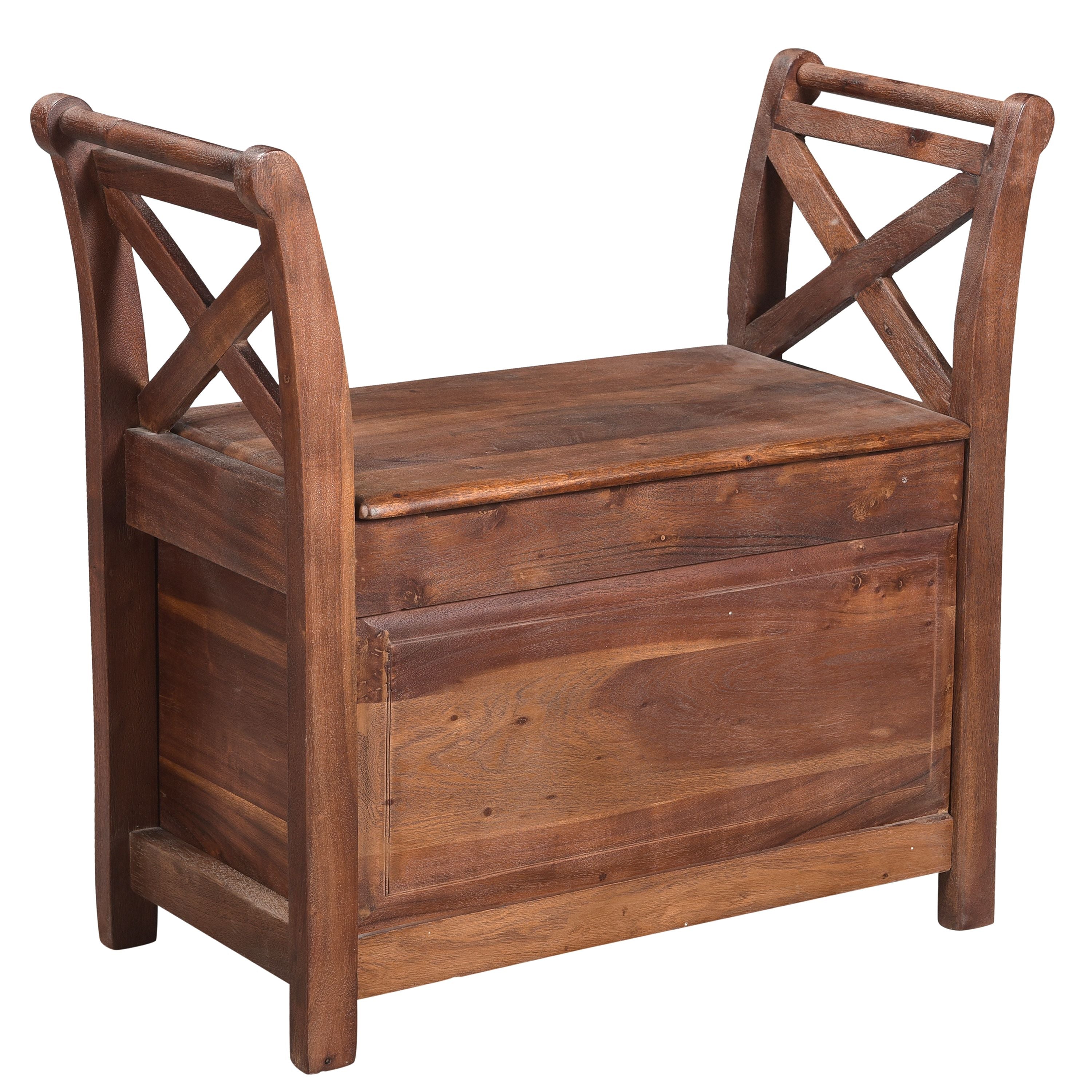 DunaWest Wooden Entryway Bench with Lift Top Storage and X Shape Flared Sides, Dark Brown(D0102HPKUQA.)