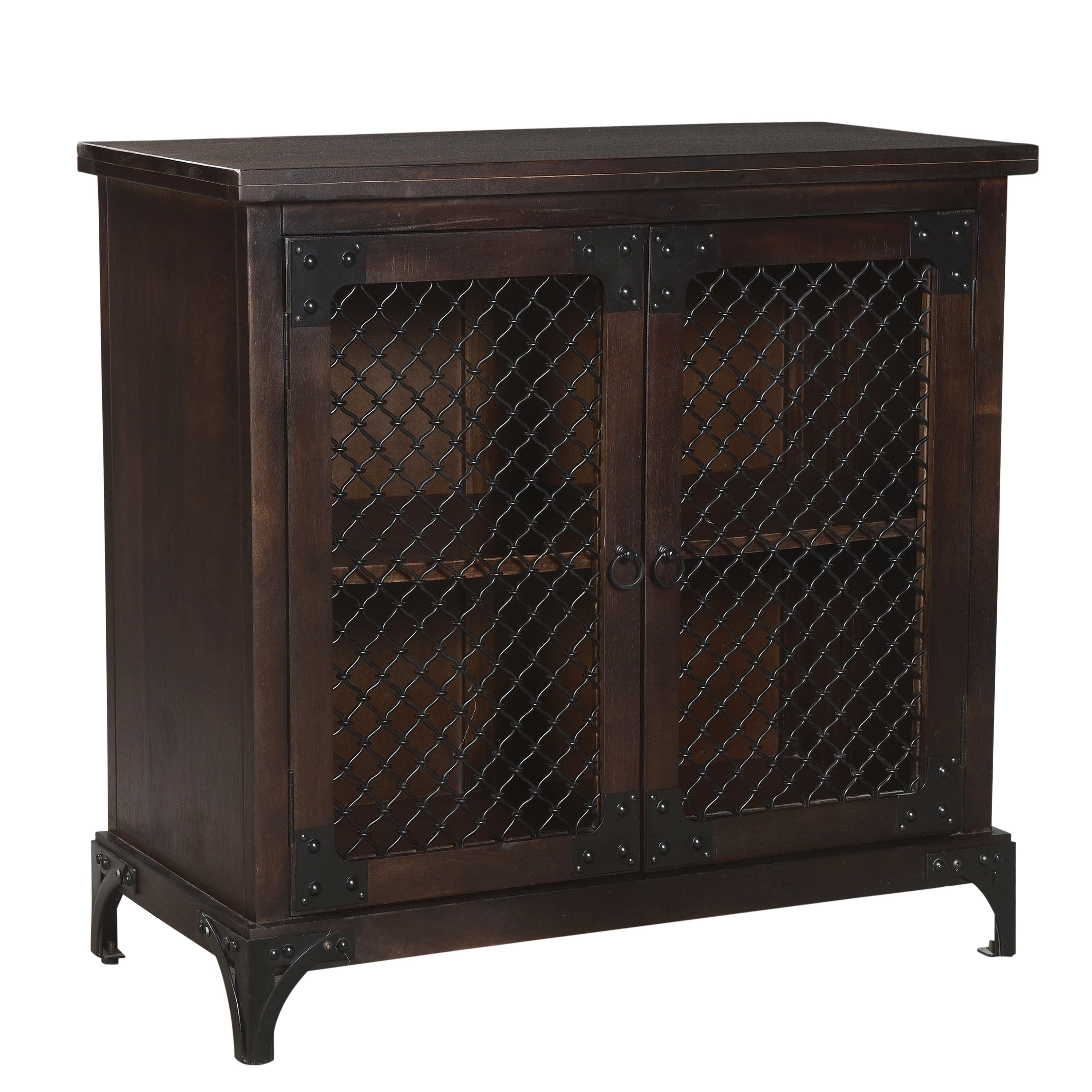 DunaWest Industrial Storage Cabinet with 2 Mesh Design Doors and Wooden Frame, Dark Brown(D0102HPKUQW.)