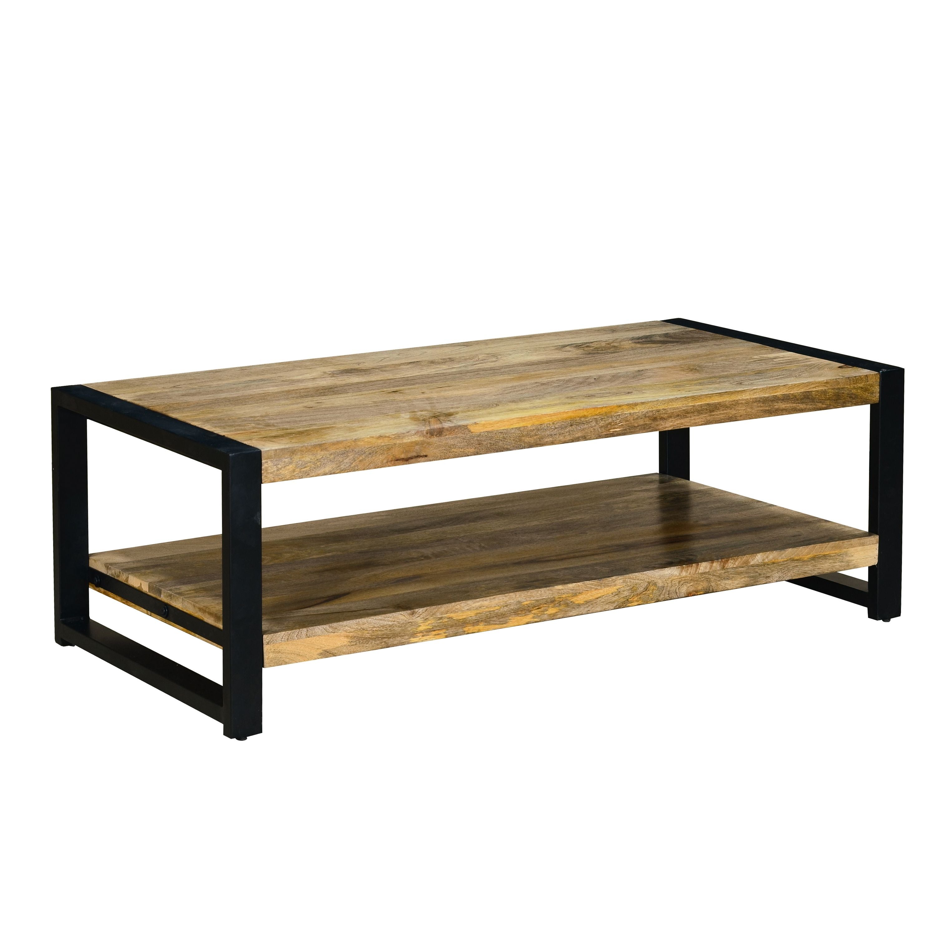 DunaWest 47 Inch Rectangular Industrial Coffee Table with Sled Design Metal Legs, Washed White(D0102HPKUSG.)