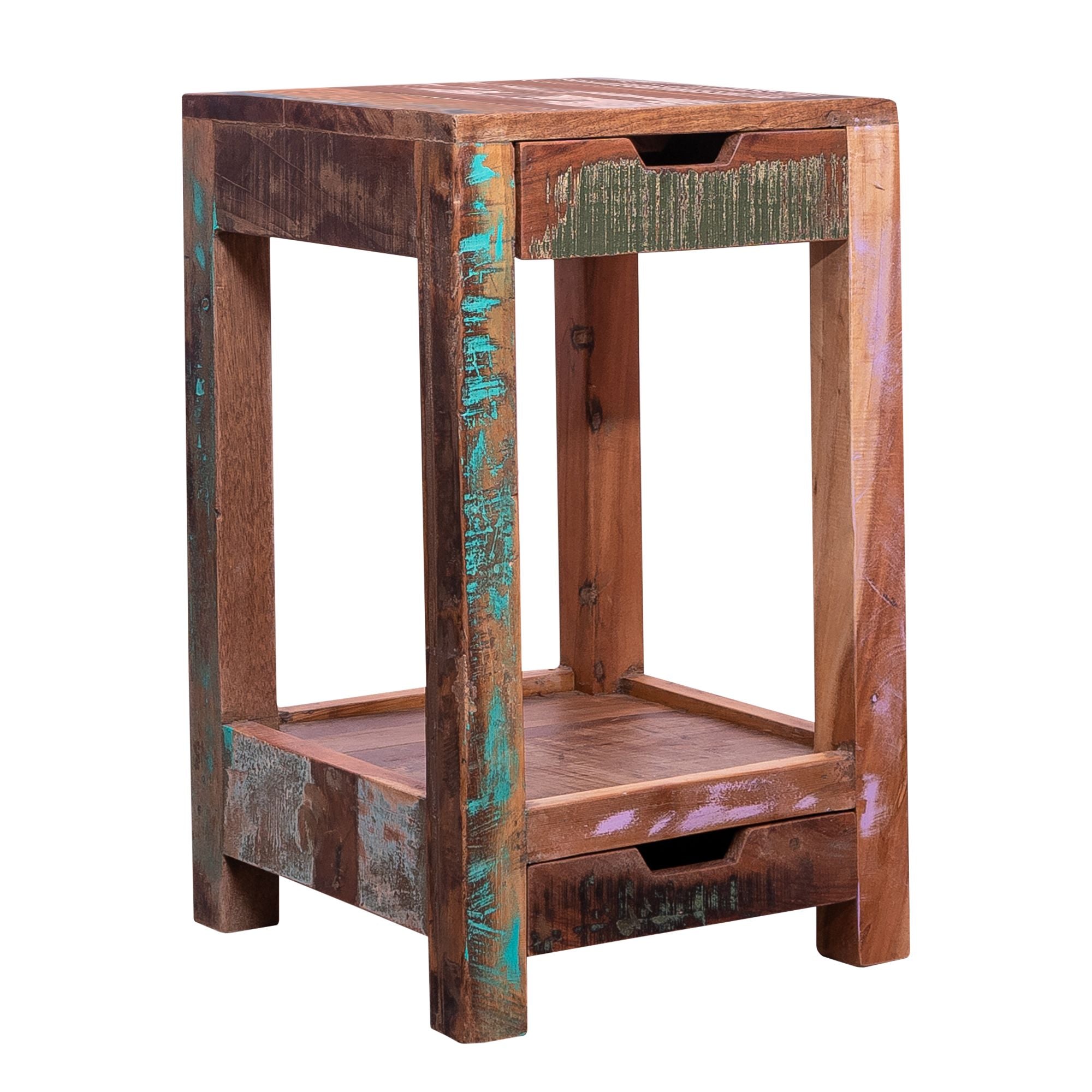 DunaWest 25.5 Inch 2 Drawer Industrial Wooden Storage Side Table with Cut Out Pulls, Brown(D0102HPKUVA.)