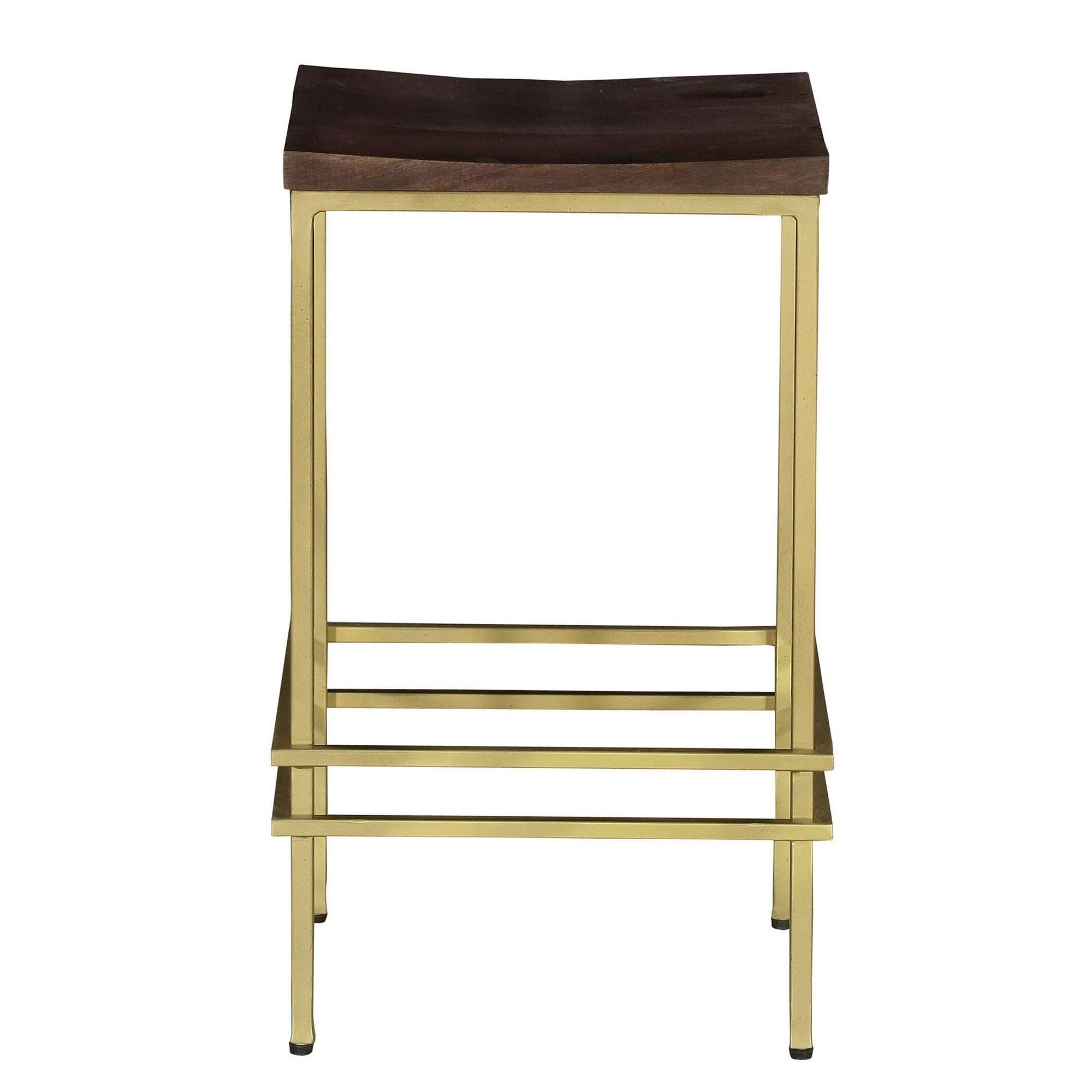 DunaWest 24 Inch Mango Wood Bar Stool with Tubular Metal Frame, Walnut Brown and Gold(D0102HPMUAA.)