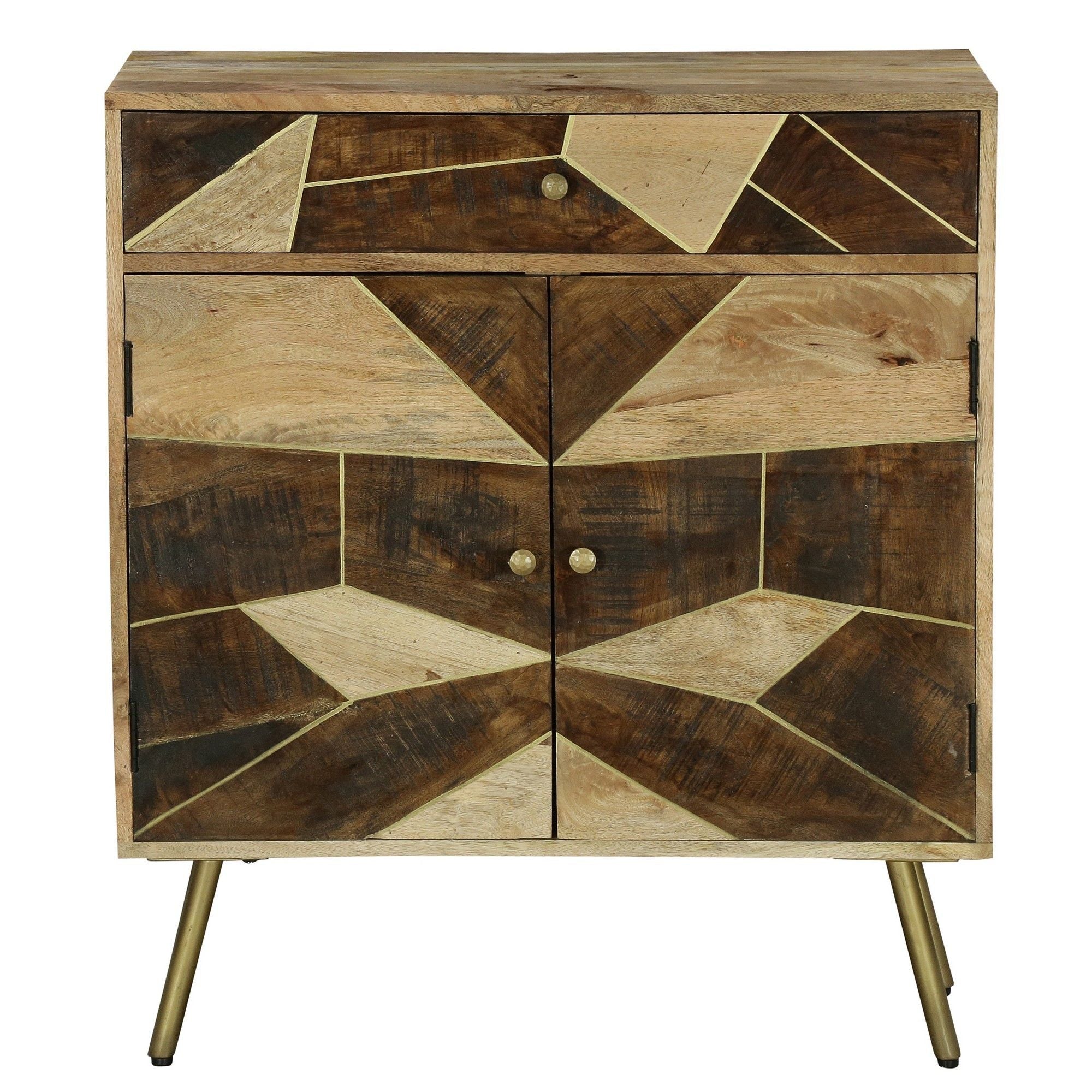 DunaWest Wooden Storage Cabinet with 2 Doors and Geometric Inlaid Design, Brown(D0102HPMUEV.)