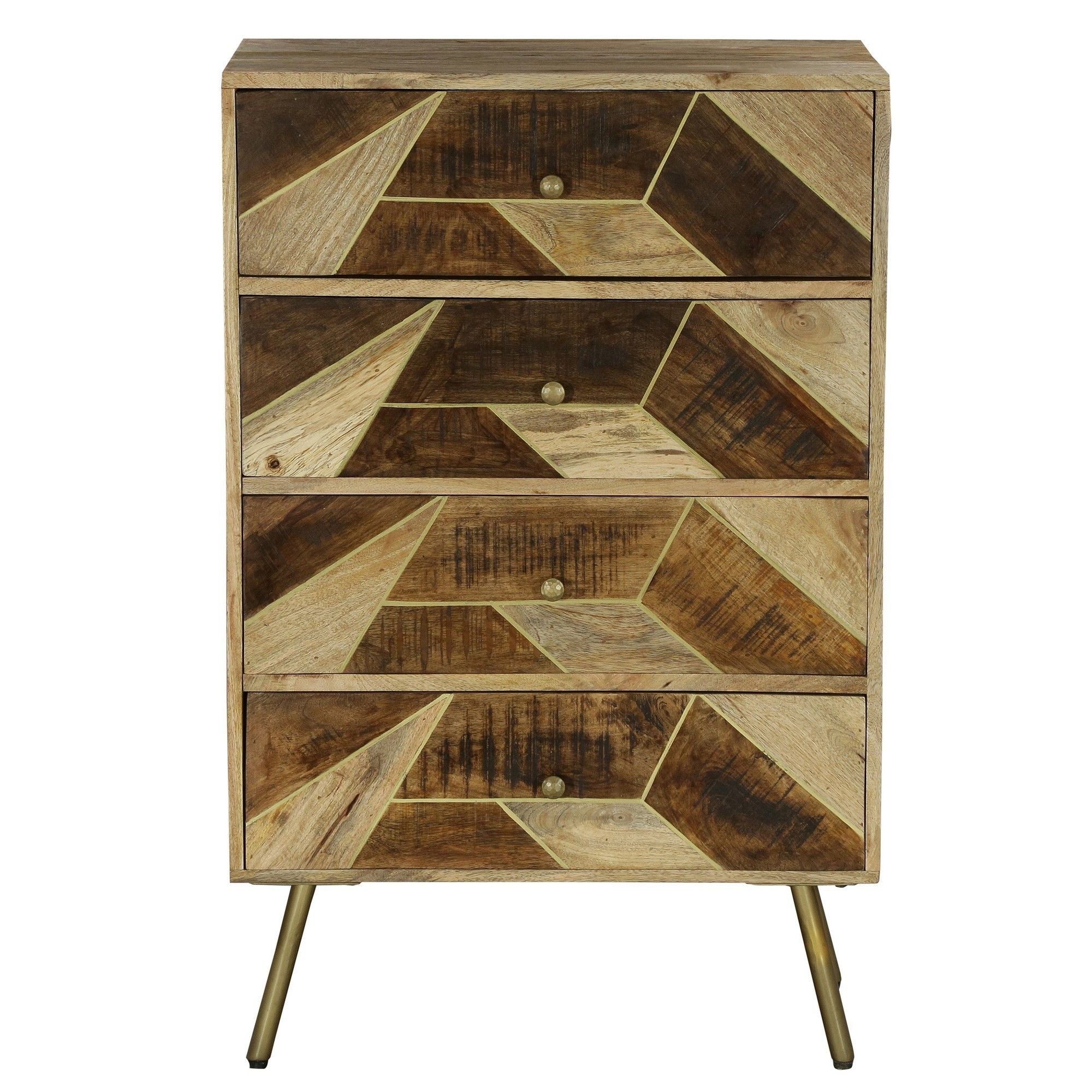 DunaWest Chest with 4 Drawers and Geometric Inlaid Design, Brown(D0102HPMUEW.)