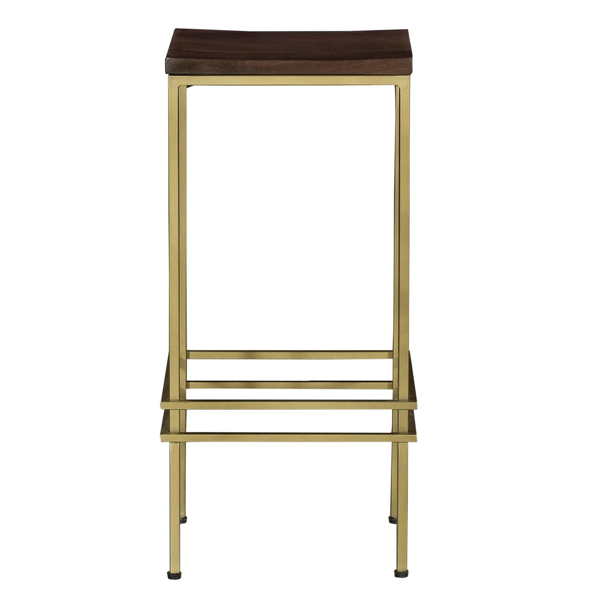 DunaWest 30 Inch Bar Stool with Wooden Seat and Tubular Metal Frame, Walnut Brown and Gold(D0102HPMUPY.)