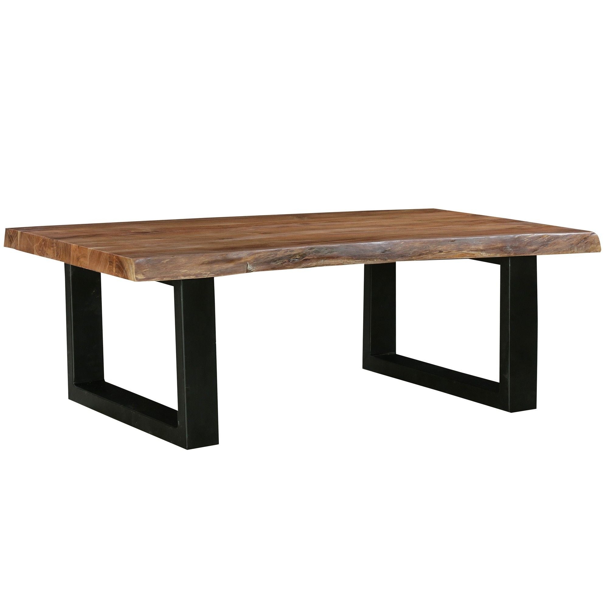 DunaWest Farmhouse Rectangle Coffee Table with Live Edge Details and Metal Sled Base, Brown and Black(D0102HPMURG.)