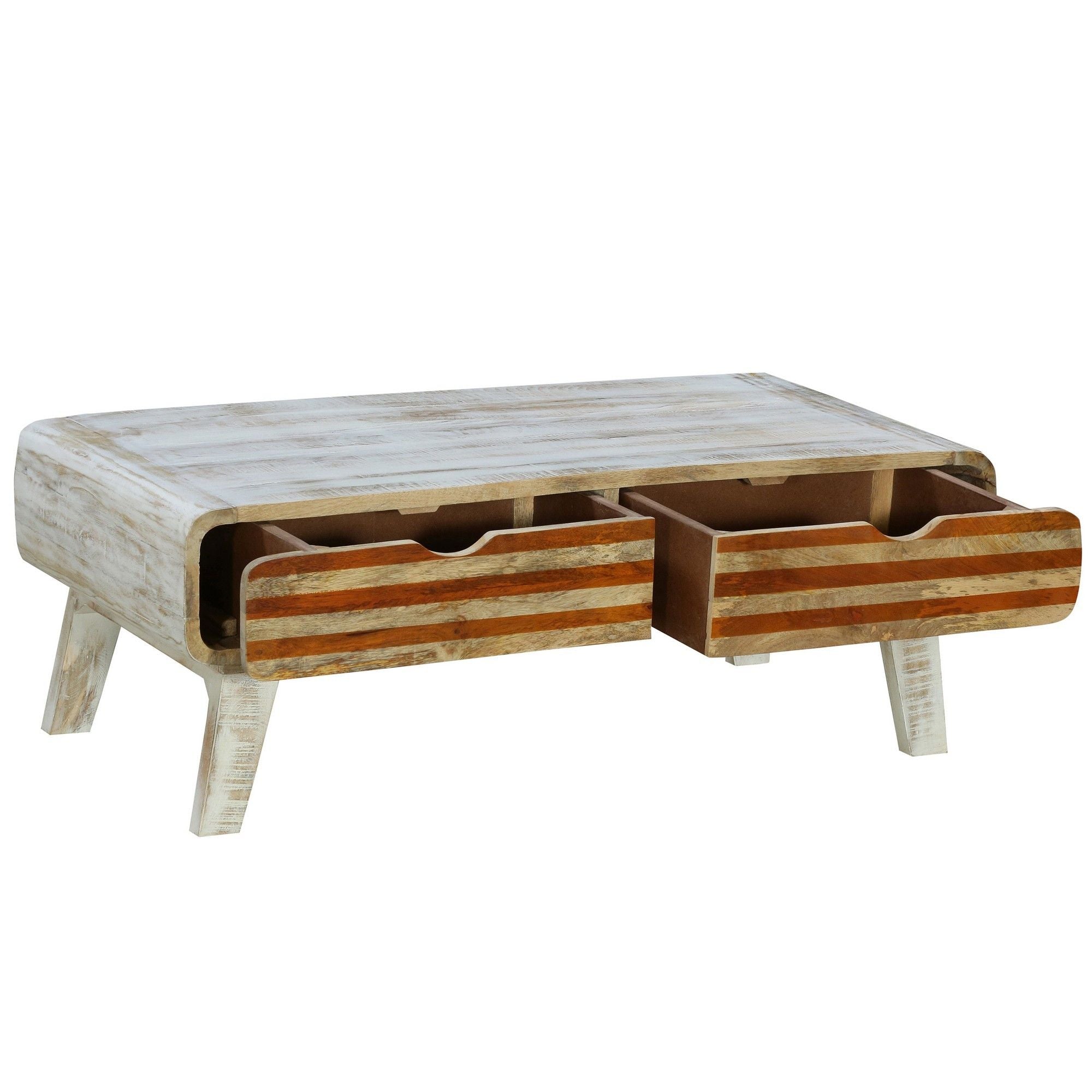 DunaWest Rectangular Wooden Coffee Table with 2 Drawers, Antique White(D0102HPMURY.)