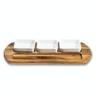 Charcuterie/ Serving Tray w/ 3 square ceramic bowls(D0102HPWU6G.)