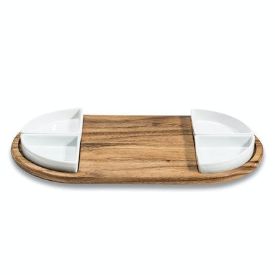 Charcuterie/ Serving Tray w/ 4 triangular ceramic bowls(D0102HPWU6U.)