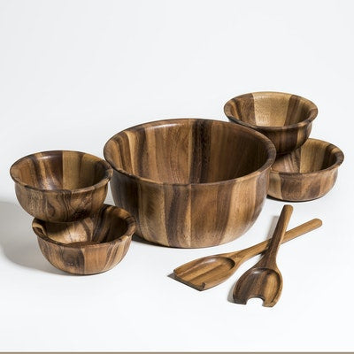 7 Piece - Large Salad Bowl with Servers and 4 Individuals(D0102HPWUIW.)