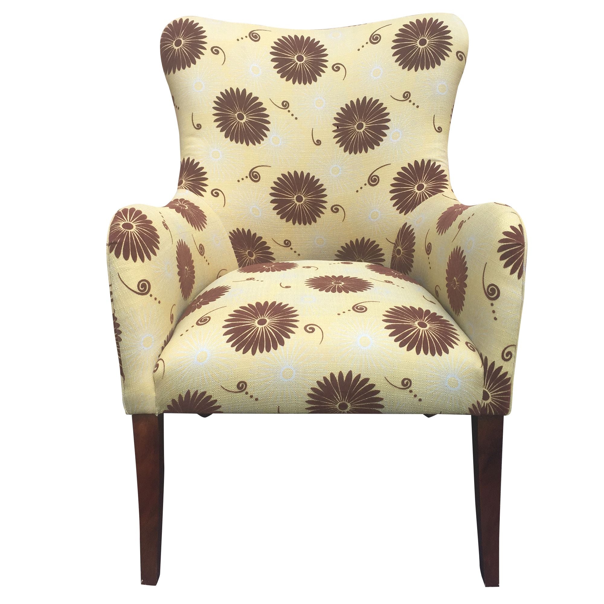 DunaWest Patterned Fabric Arm Upholstered Side Sofa Chair with Flared Legs, Brown and Yellow(D0102HPY0D7.)