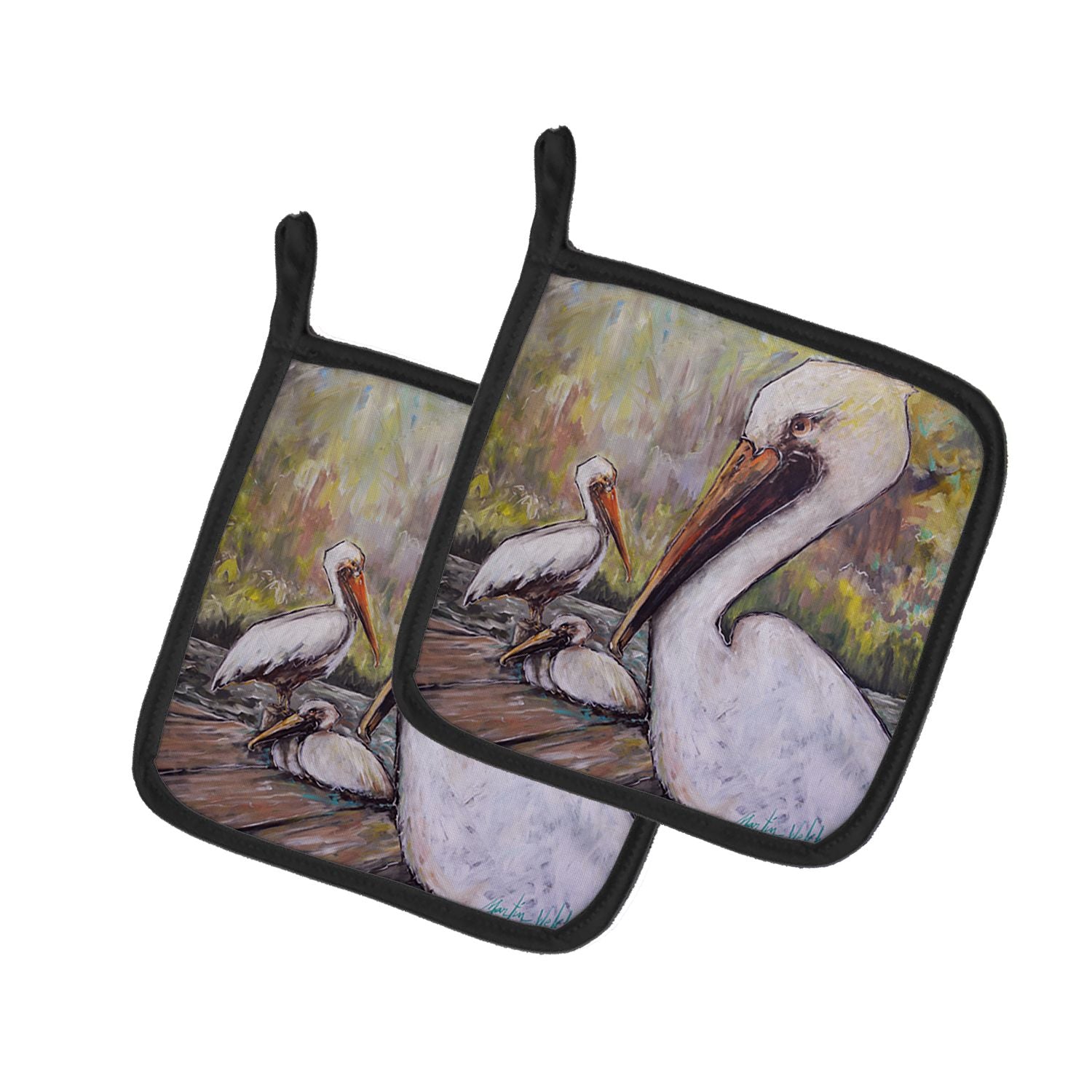 Three Pelicans on a Pier Pair of Pot Holders Kitchen Heat Resistant Pot Holders Sets Oven Hot Pads for Cooking Baking BBQ, 7 1/2
