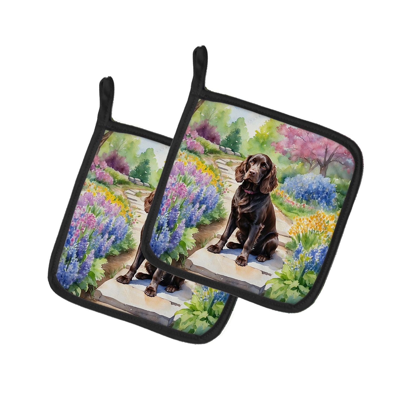 Boykin Spaniel Spring Path Pair of Pot Holders Kitchen Heat Resistant Pot Holders Sets Oven Hot Pads for Cooking Baking BBQ, 7 1