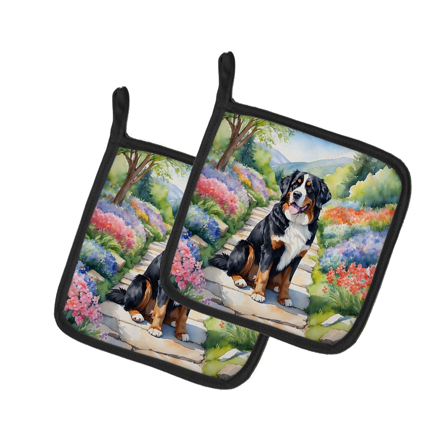 Bernese Mountain Dog Spring Path Pair of Pot Holders Kitchen Heat Resistant Pot Holders Sets Oven Hot Pads for Cooking Baking BB