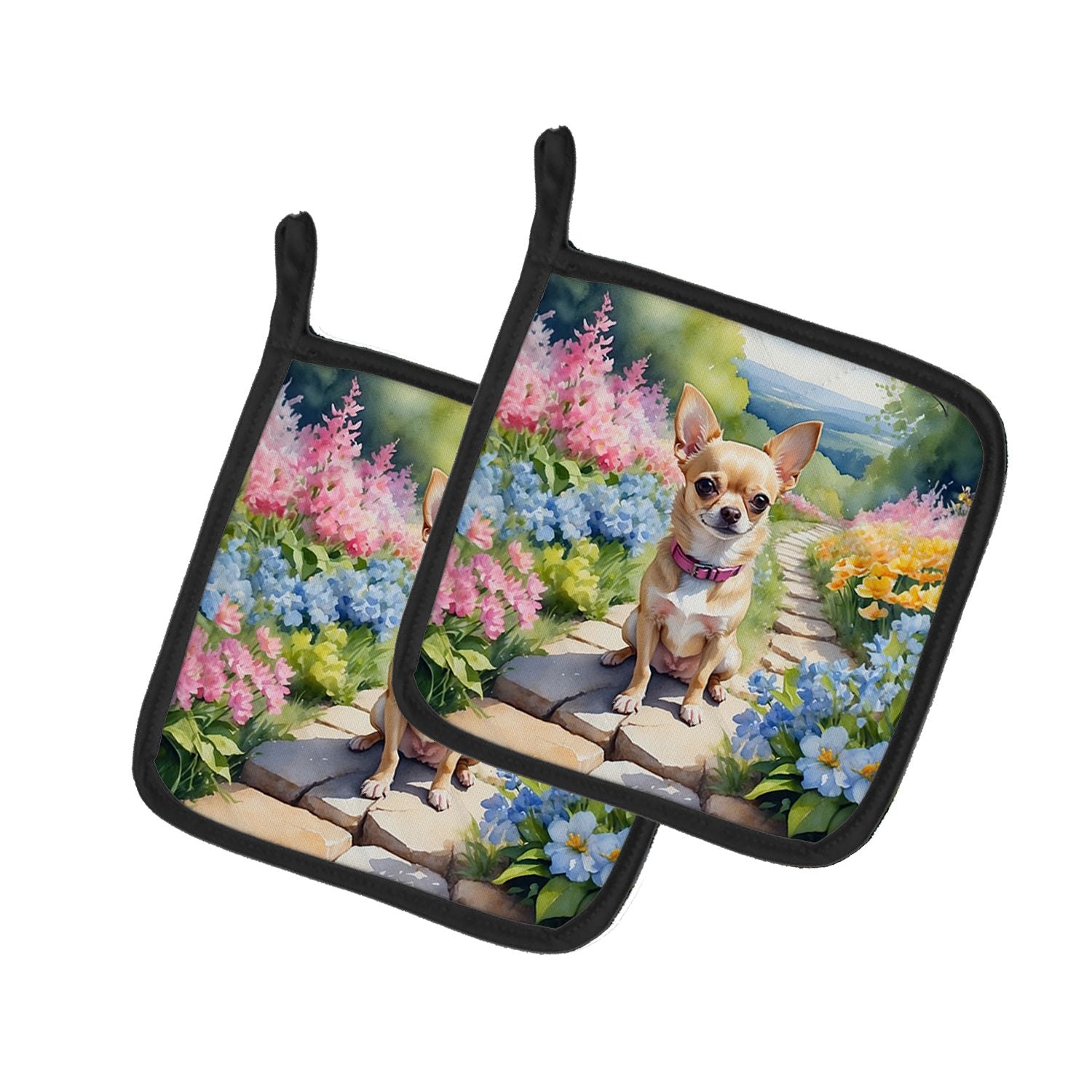 Chihuahua Spring Path Pair of Pot Holders Kitchen Heat Resistant Pot Holders Sets Oven Hot Pads for Cooking Baking BBQ, 7 1/2 x 