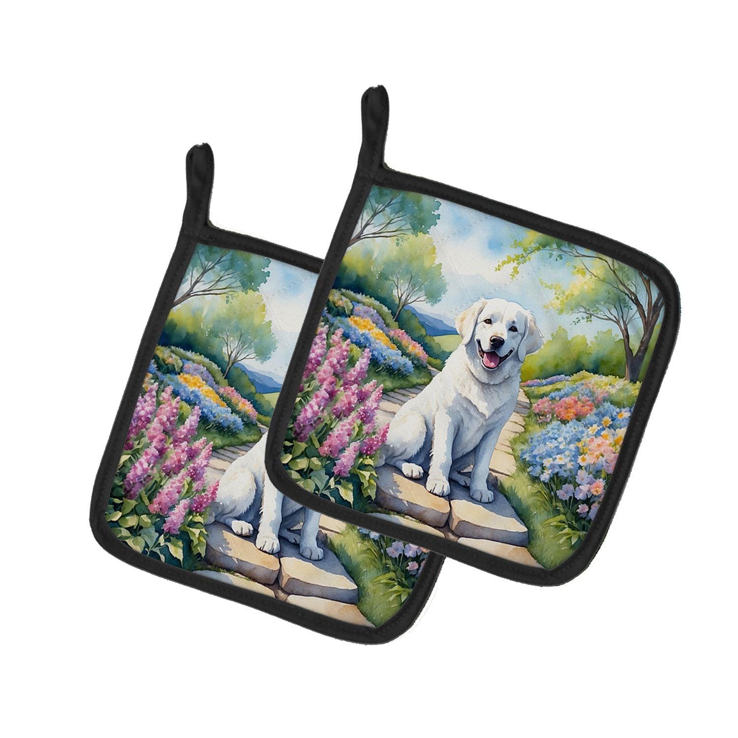 Kuvasz Spring Path Pair of Pot Holders Kitchen Heat Resistant Pot Holders Sets Oven Hot Pads for Cooking Baking BBQ, 7 1/2 x 7 1
