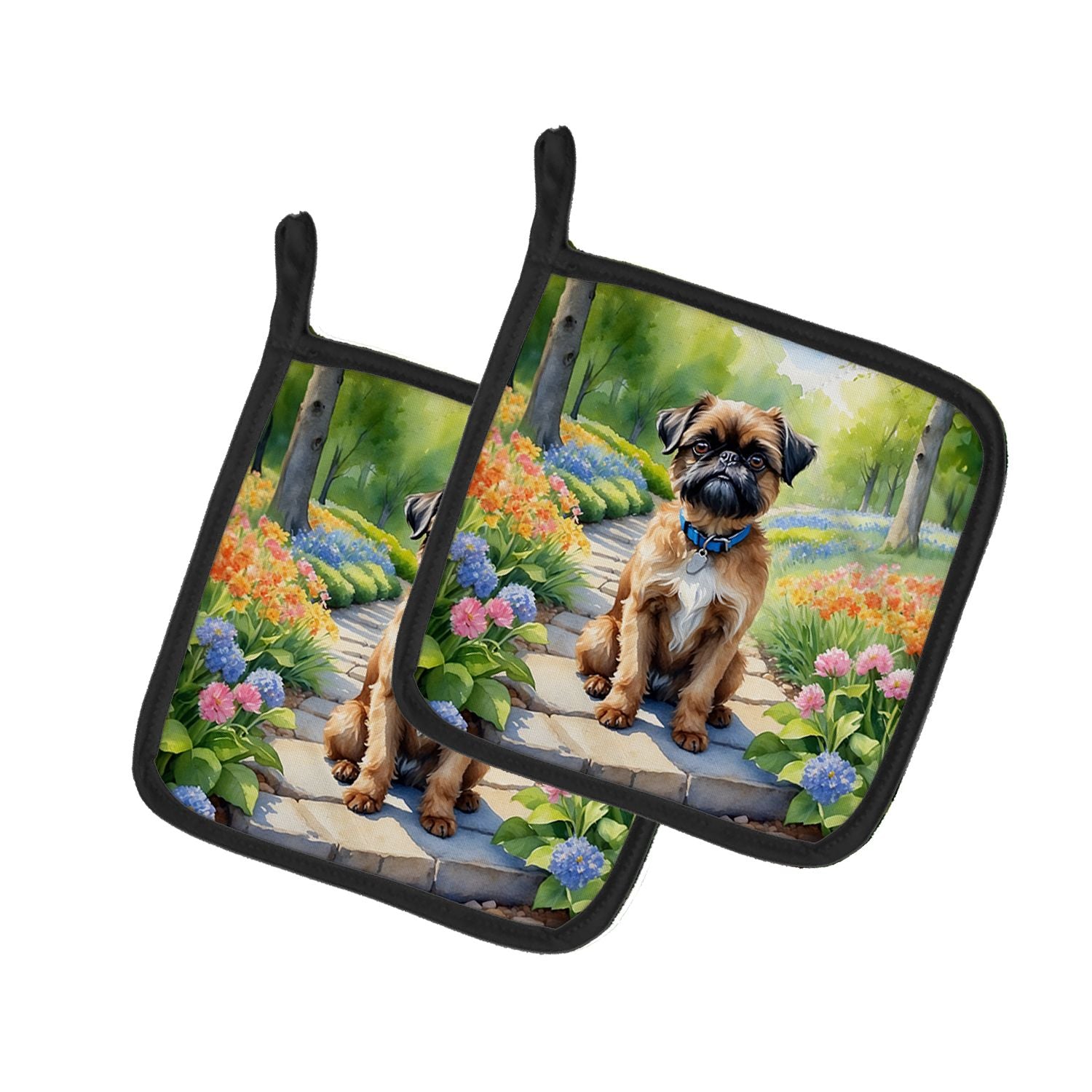Brussels Griffon Spring Path Pair of Pot Holders Kitchen Heat Resistant Pot Holders Sets Oven Hot Pads for Cooking Baking BBQ, 7