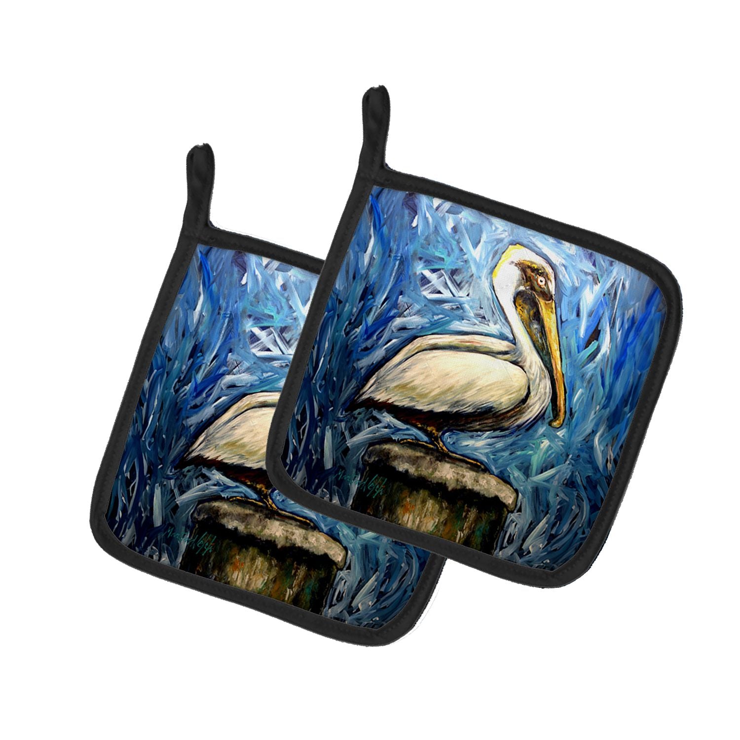 Pelican Blues Pair of Pot Holders Kitchen Heat Resistant Pot Holders Sets Oven Hot Pads for Cooking Baking BBQ, 7 1/2 x 7 1/2