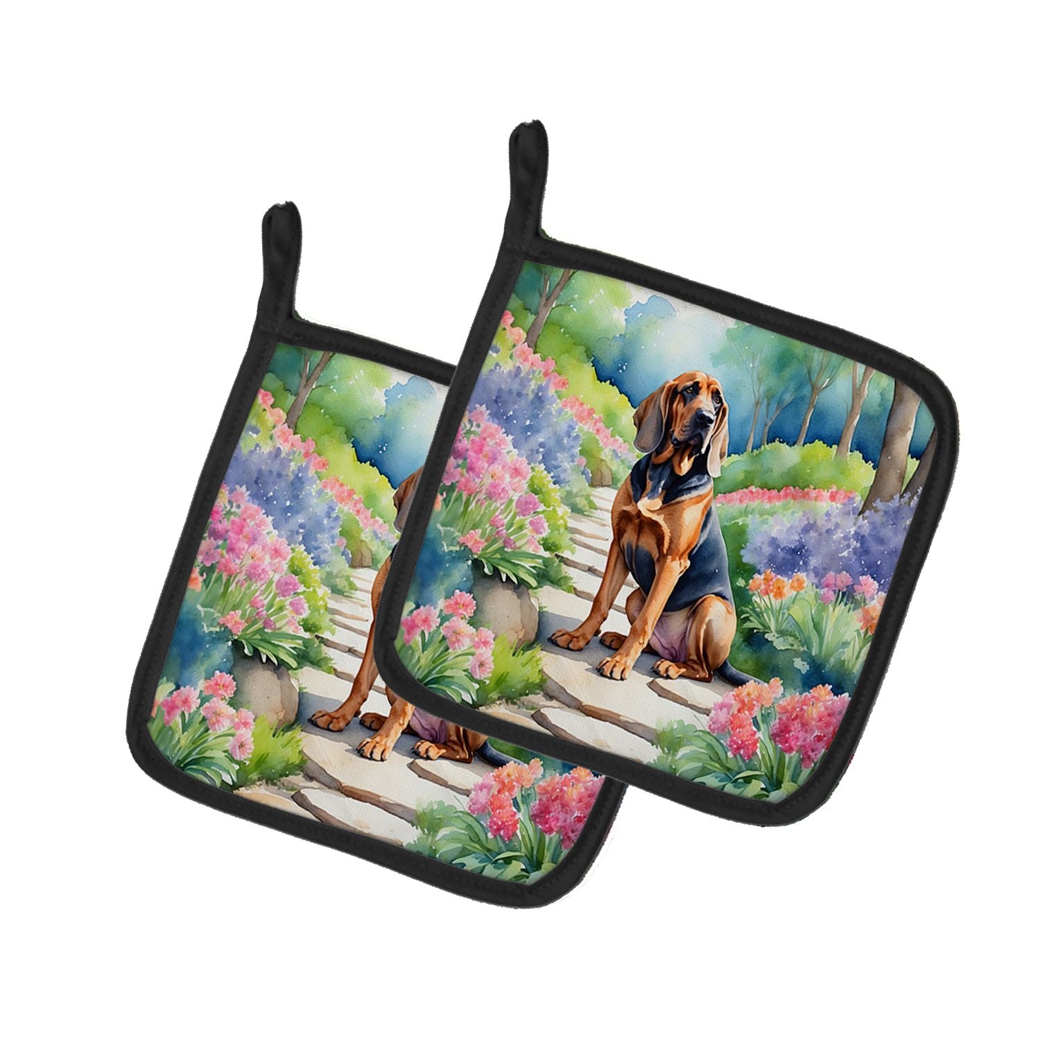 Bloodhound Spring Path Pair of Pot Holders Kitchen Heat Resistant Pot Holders Sets Oven Hot Pads for Cooking Baking BBQ, 7 1/2 x