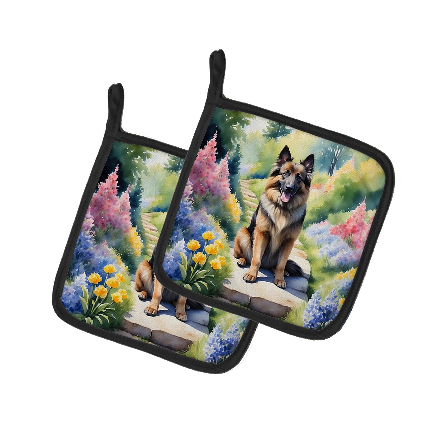 Belgian Tervuren Spring Path Pair of Pot Holders Kitchen Heat Resistant Pot Holders Sets Oven Hot Pads for Cooking Baking BBQ, 7