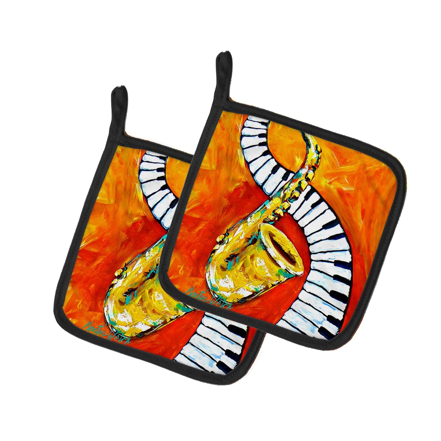 Something Blues Saxaphone and Piano Pair of Pot Holders Kitchen Heat Resistant Pot Holders Sets Oven Hot Pads for Cooking Baking