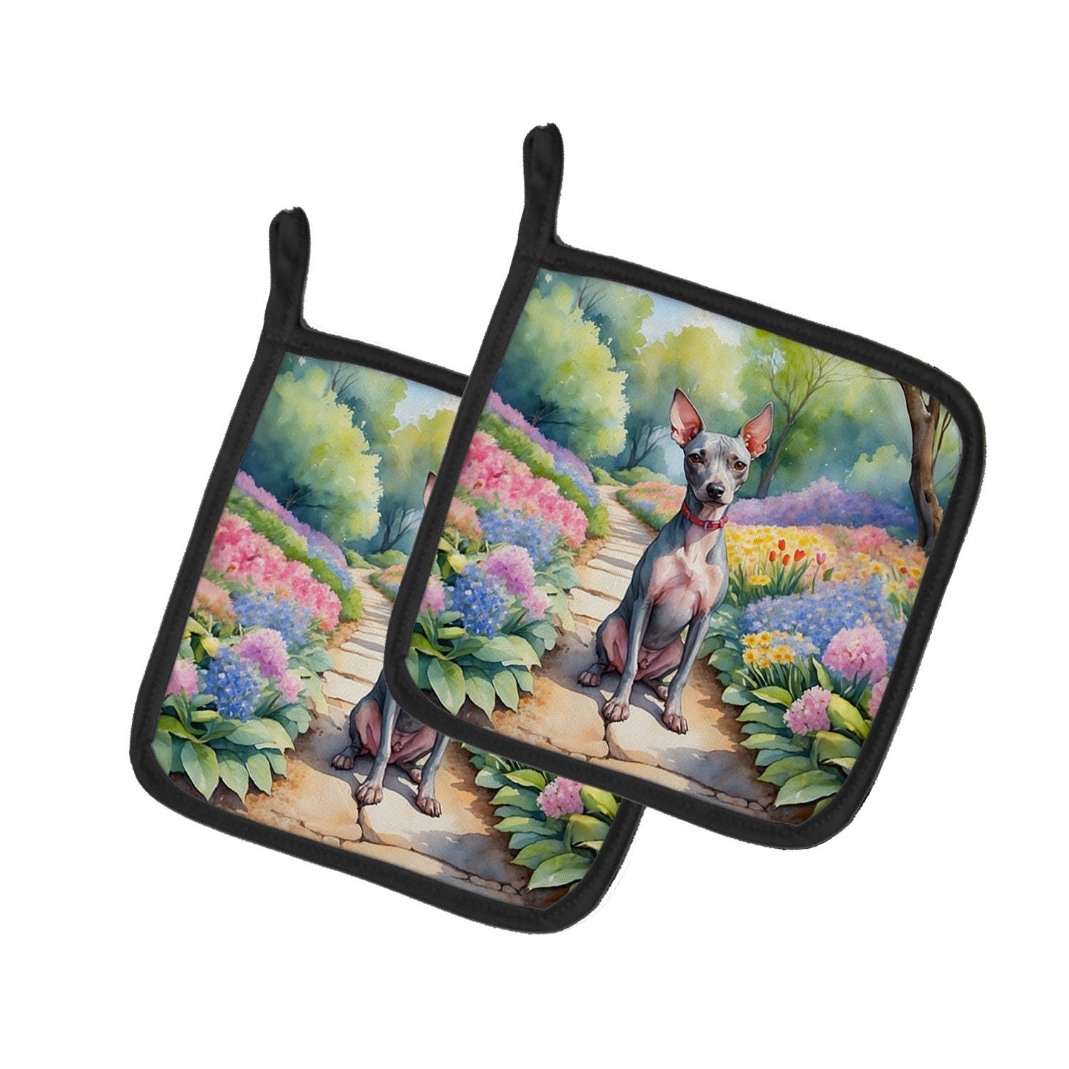 American Hairless Terrier Spring Garden Pair of Pot Holders Kitchen Heat Resistant Pot Holders Sets Oven Hot Pads for Cooking Ba