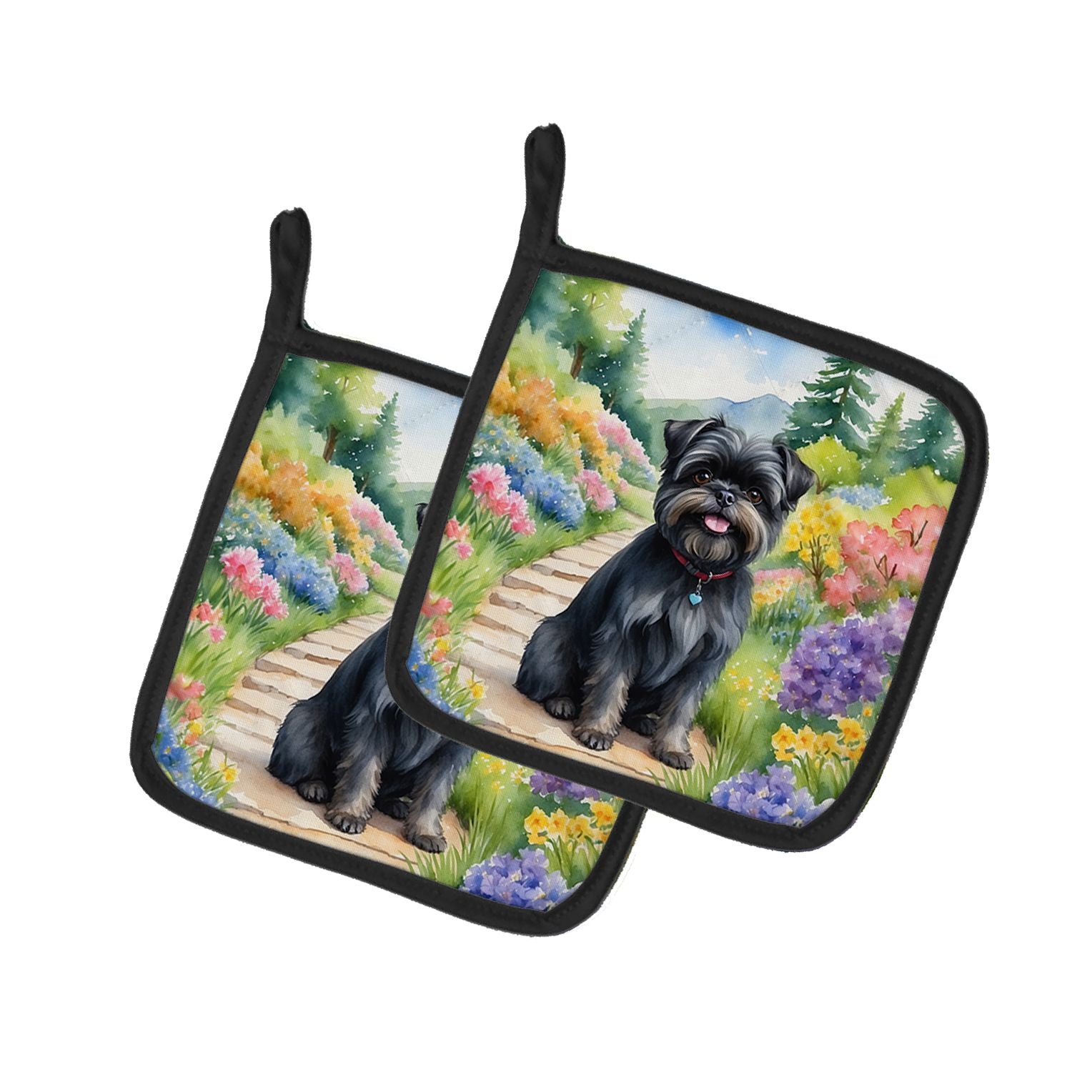 Affenpinscher Spring Garden Pair of Pot Holders Kitchen Heat Resistant Pot Holders Sets Oven Hot Pads for Cooking Baking BBQ, 7 